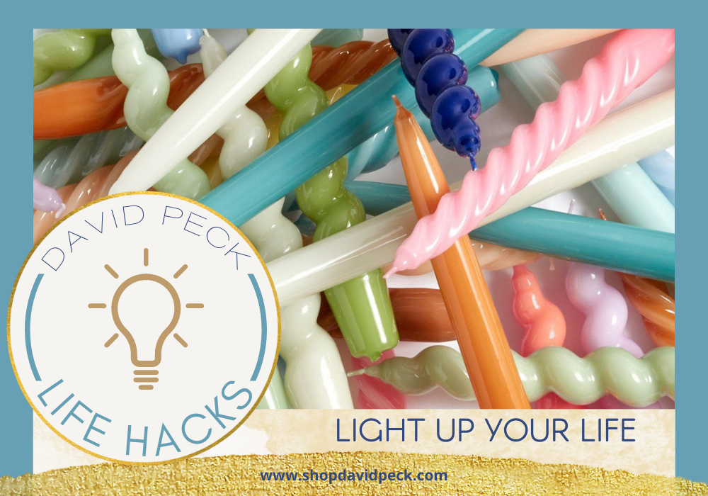 Life Hack. Wax tapered candles in different colors and designs. some straight, some twisted and some spiral.