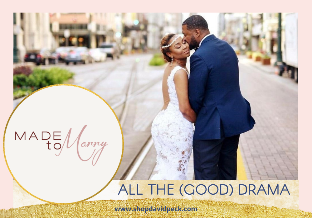 Made to Marry. African American bride and groom kissing in the middle of the street.
