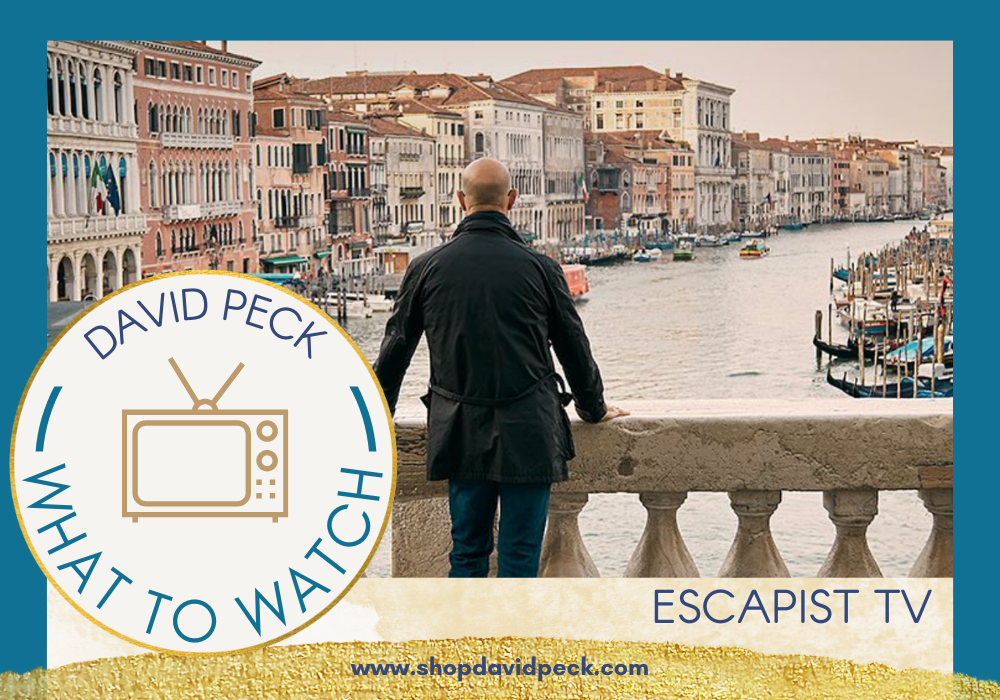 Stanley Tucci looking out over a Venice canal for his TV show Stanley Tucci Searching for Italy