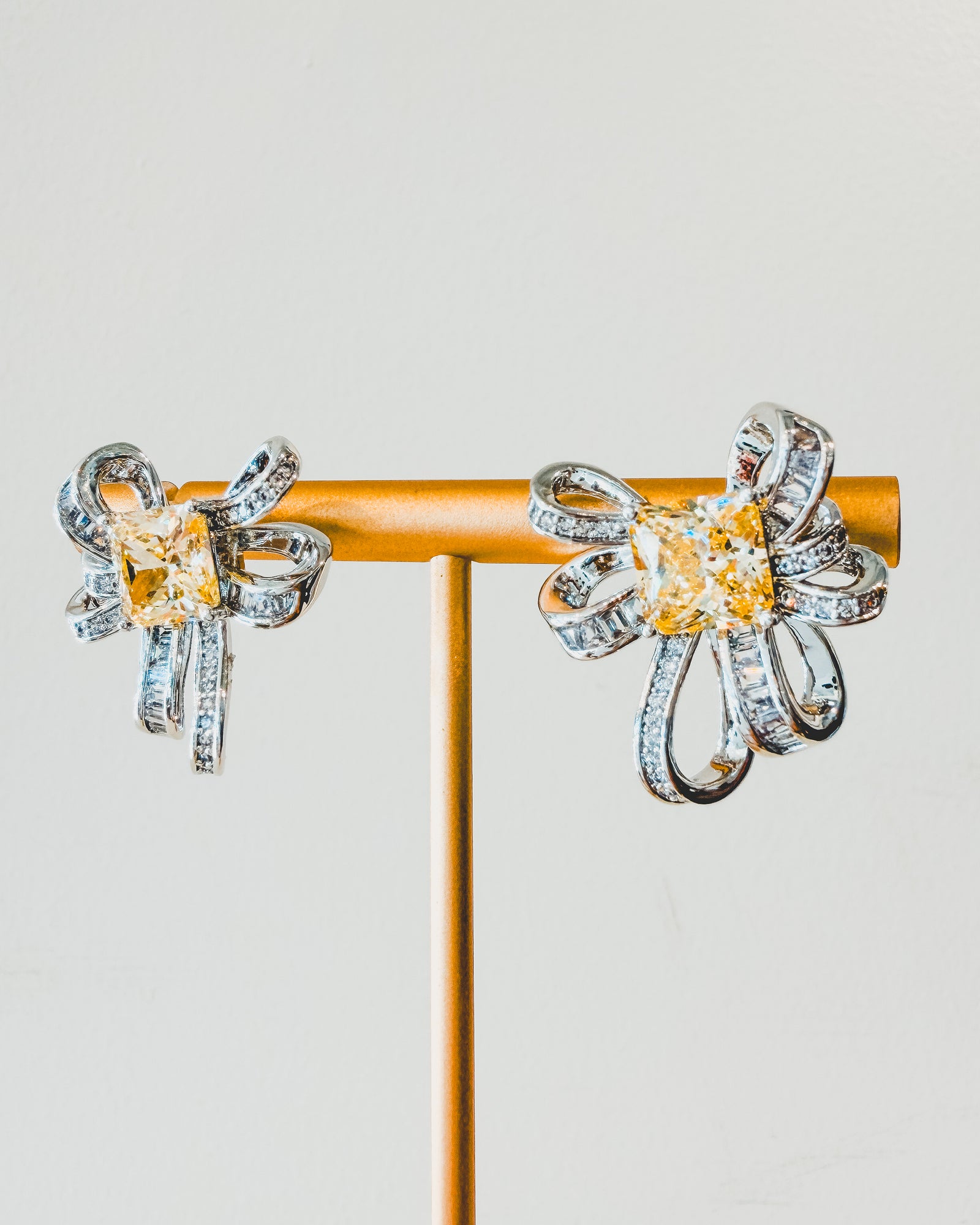 Stud Earrings | Silver Princess Bows | Citrine