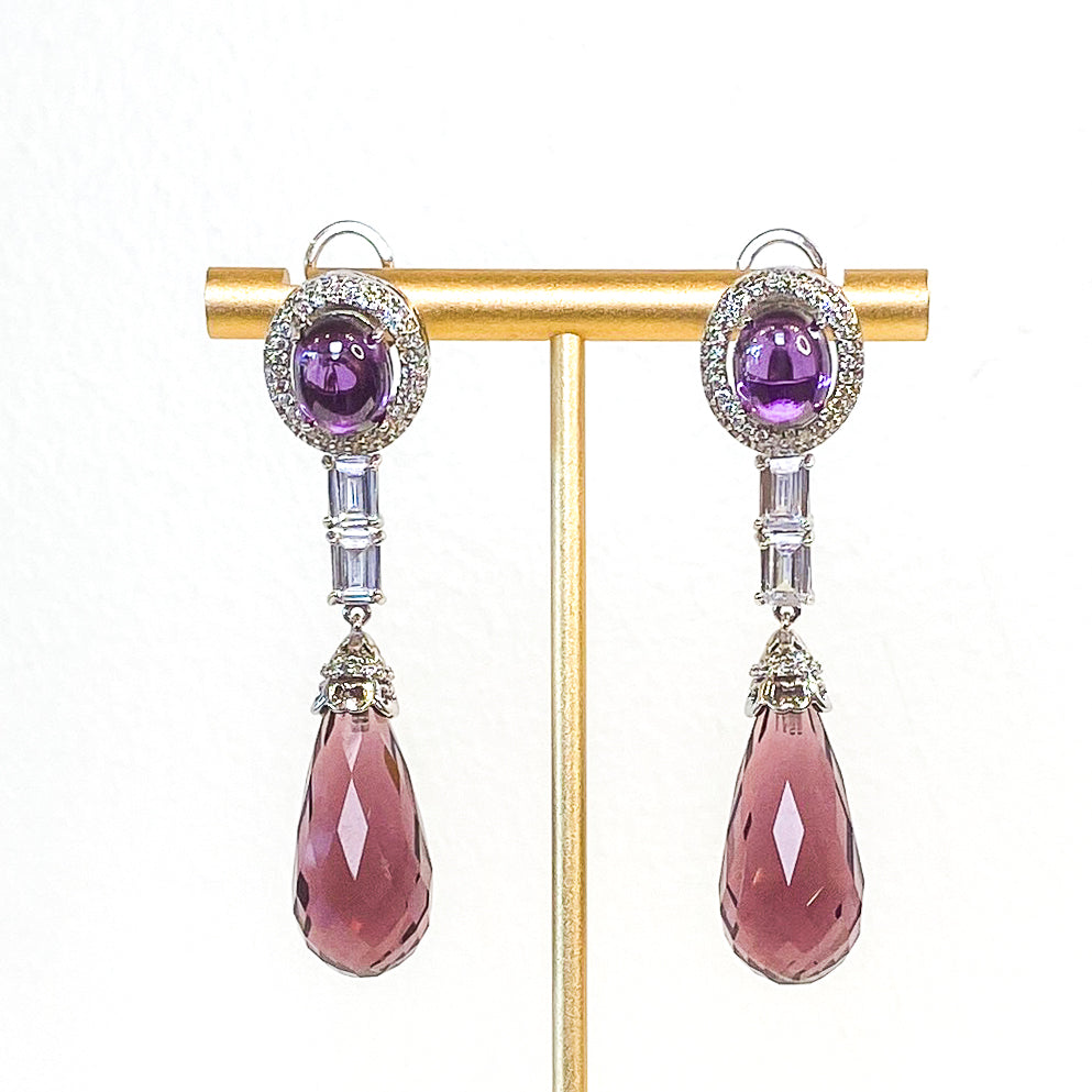 Drop Earrings | Cabochon Crystal Demi Drop | Amethyst