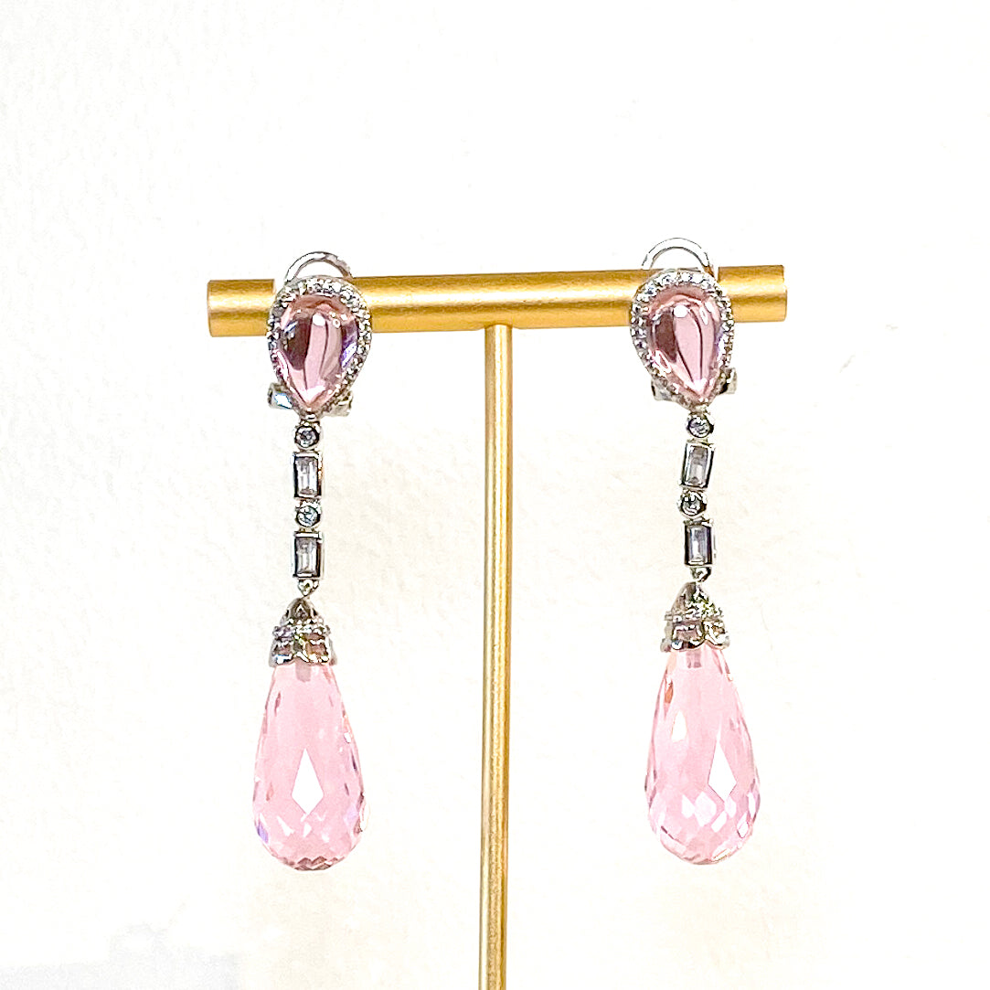 Drop Earrings | Cabochon Crystal Drop | Pink Sapphire