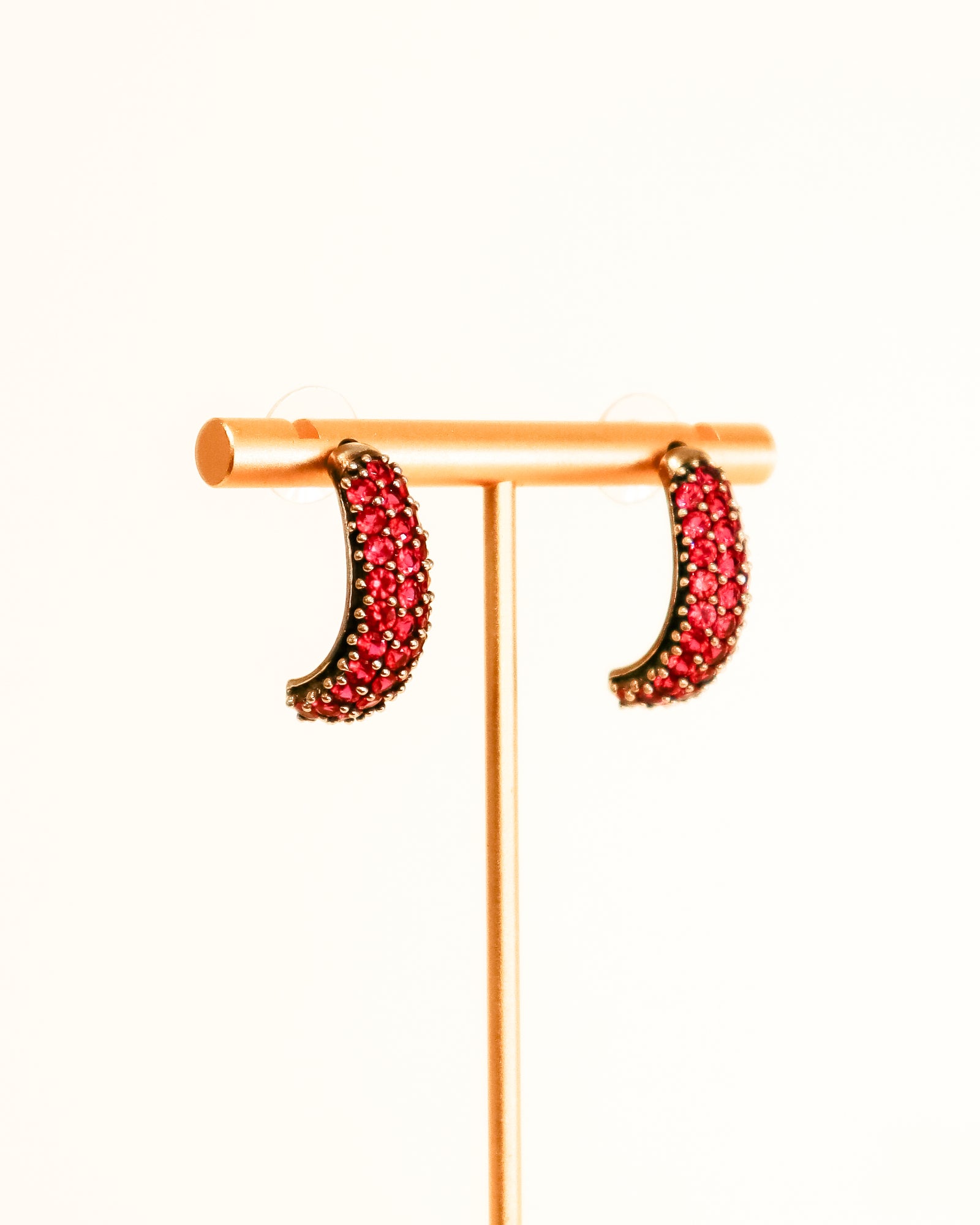 Earrings | Paved Crystal Half Hoops | Ruby