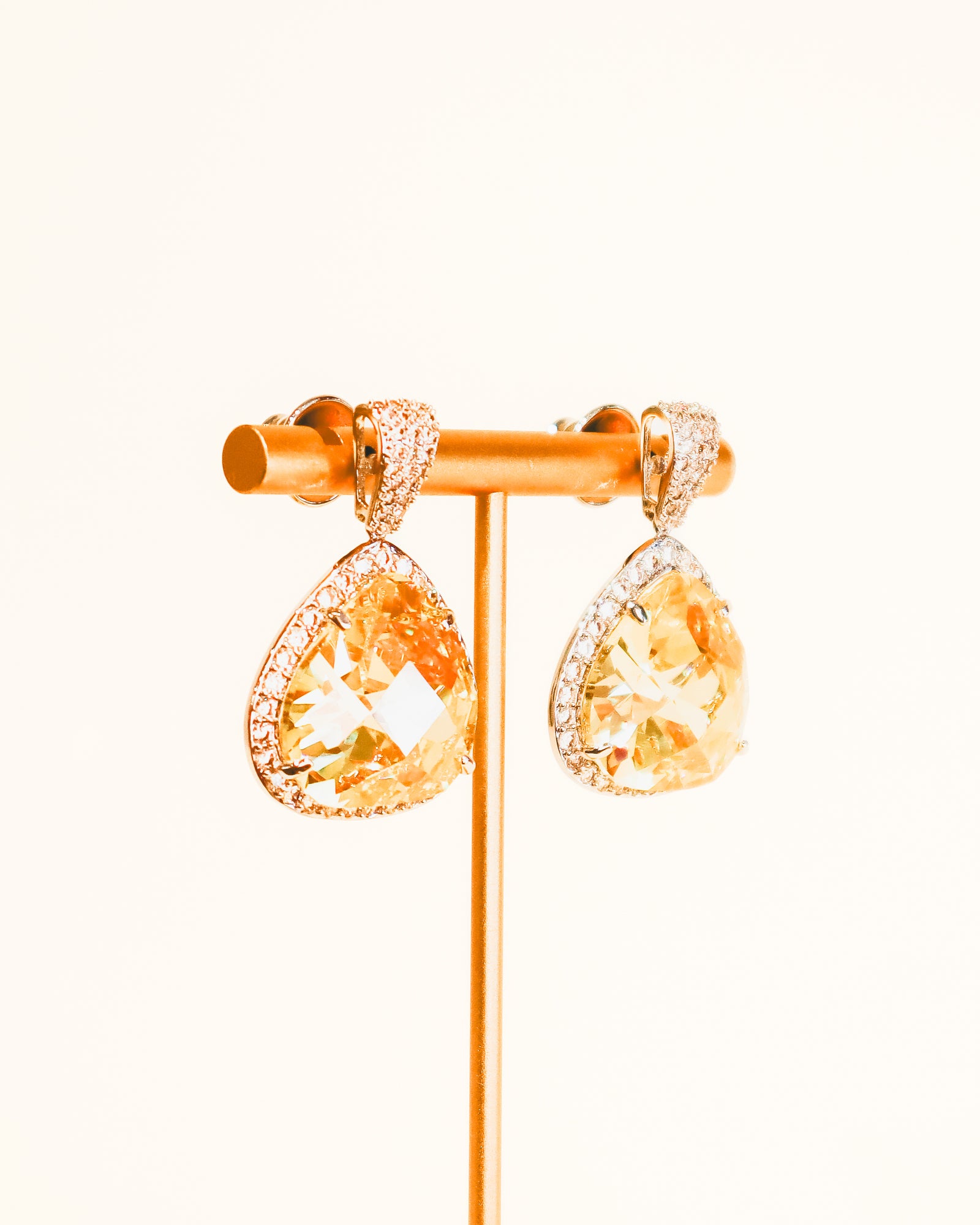 Teardrop Earrings | Crystal Drop on Pavé Bail | Citrine