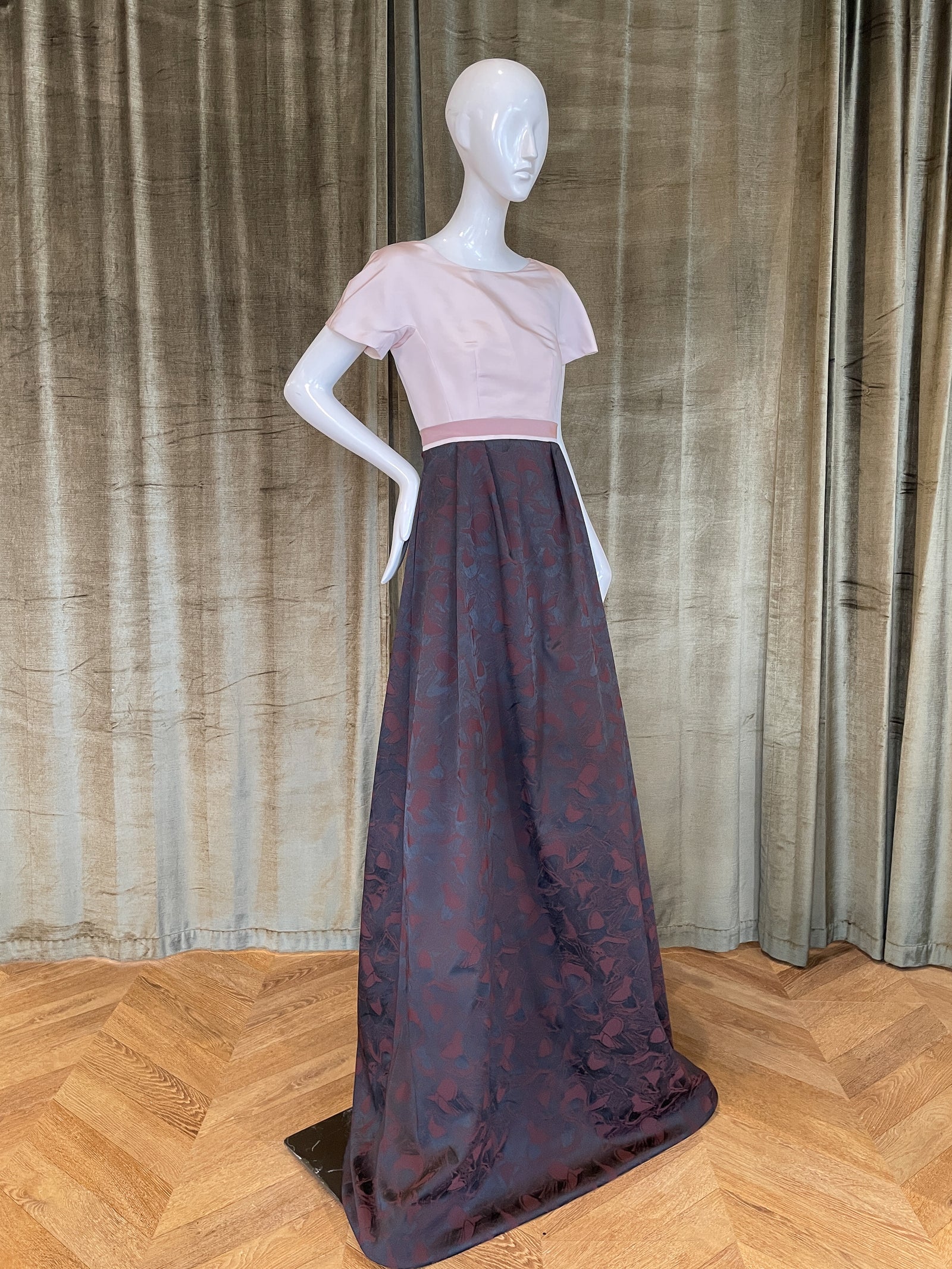 Rosa Gown | Blush Faille & Abstract Mulberry Jacquard