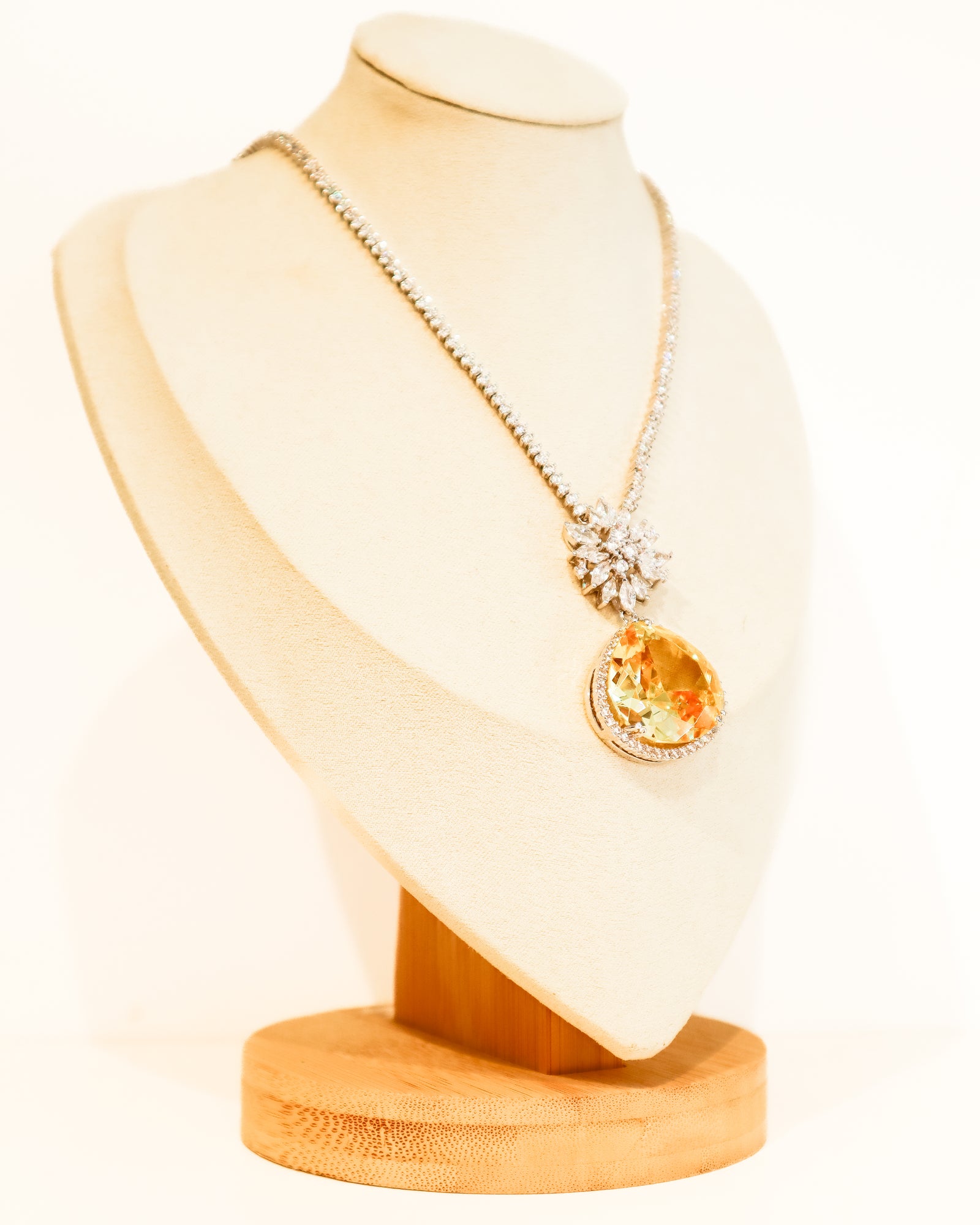 Pendant Necklace | Crystal Cluster Teardrop | Citrine