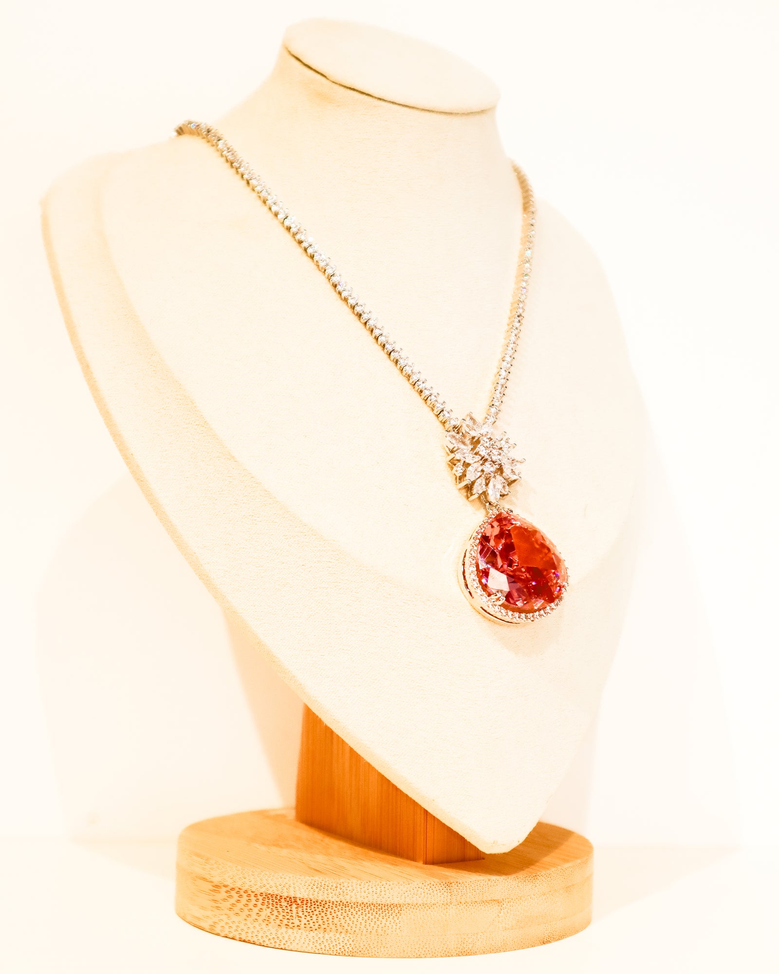Pendant Necklace | Crystal Cluster Teardrop | Pink Sapphire