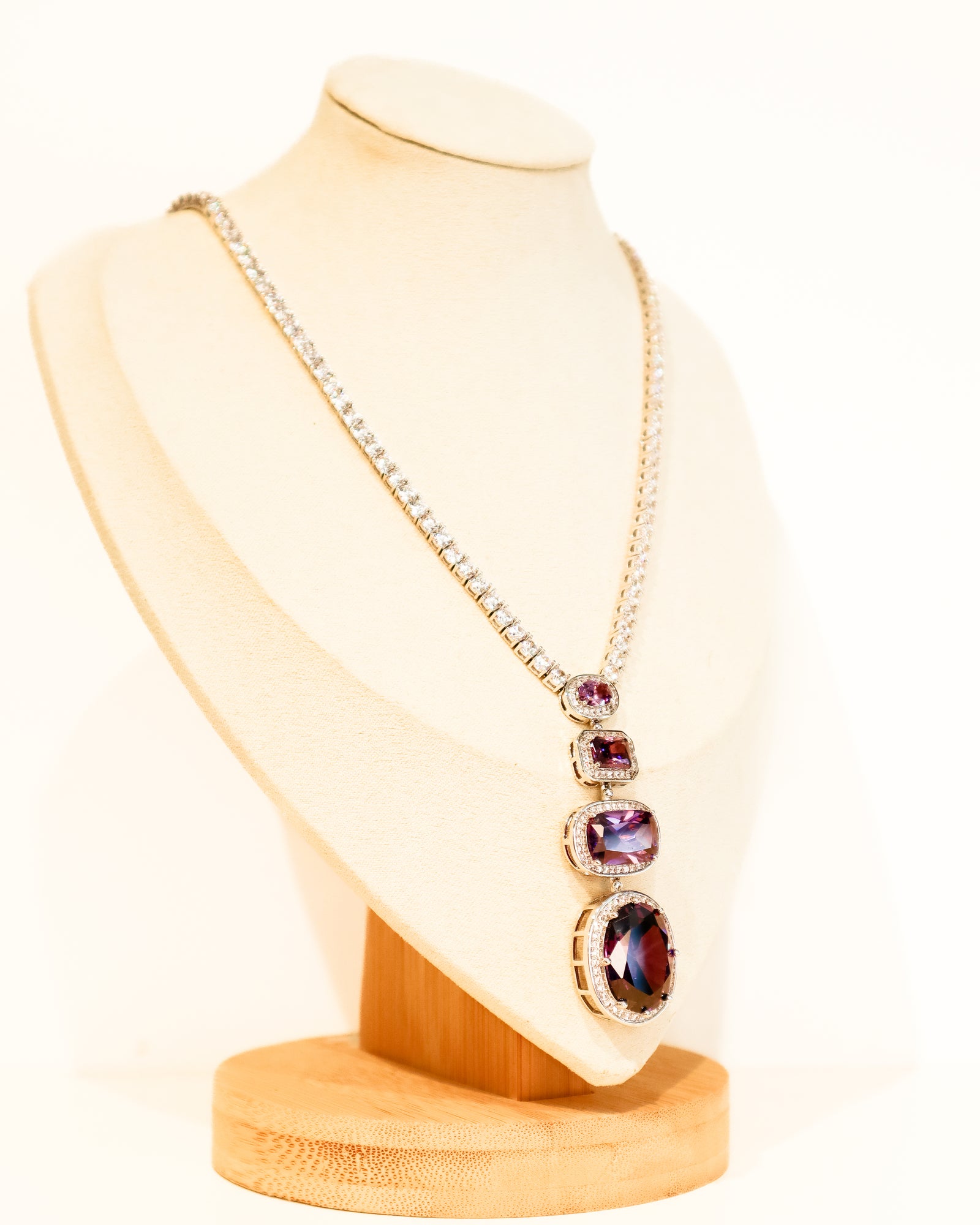 Pendant Drop Necklace | Elegant Halo Drop | Amethyst