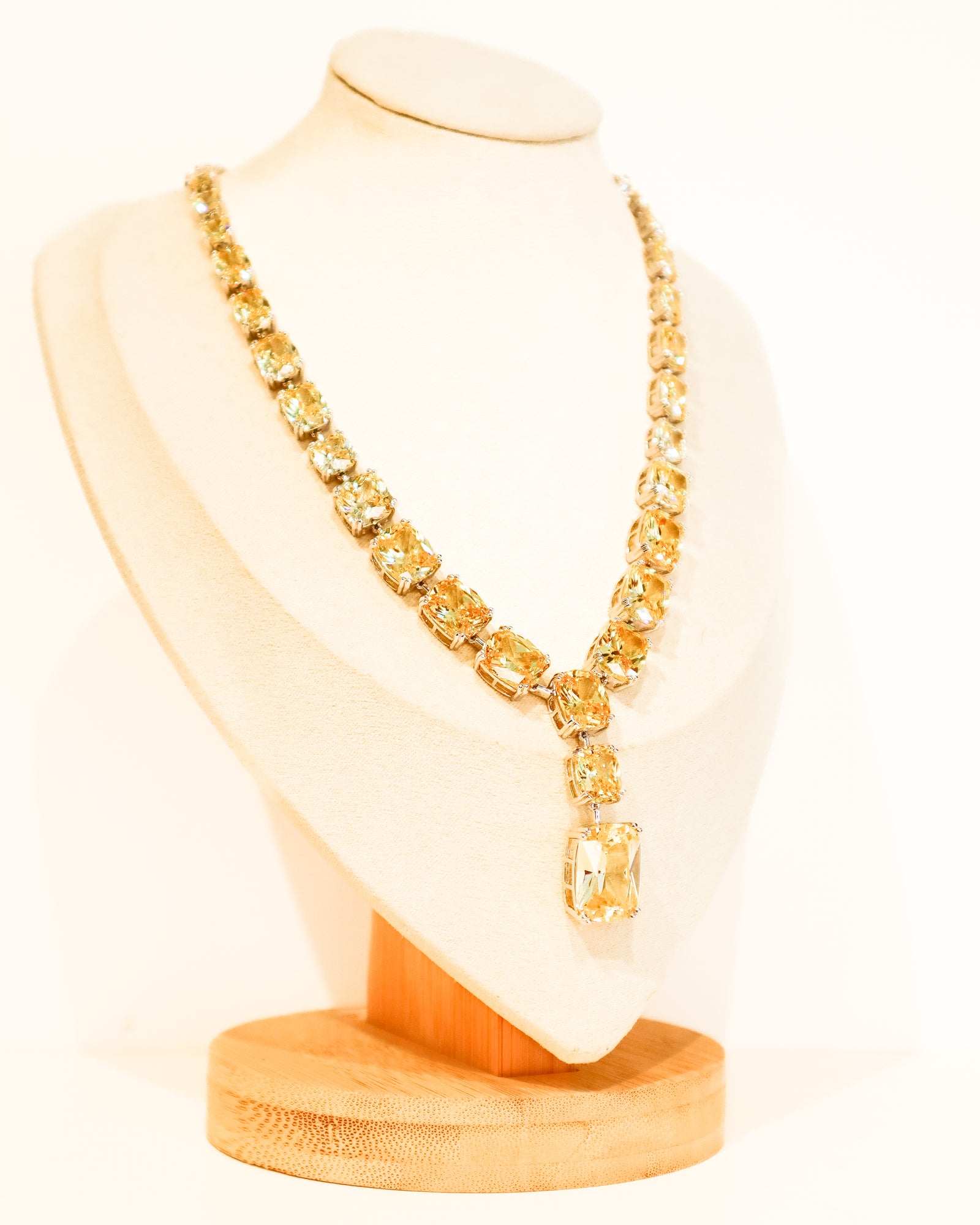 Pendant Necklace | Emerald Cushion Gradient Drop | Citrine & Crystal