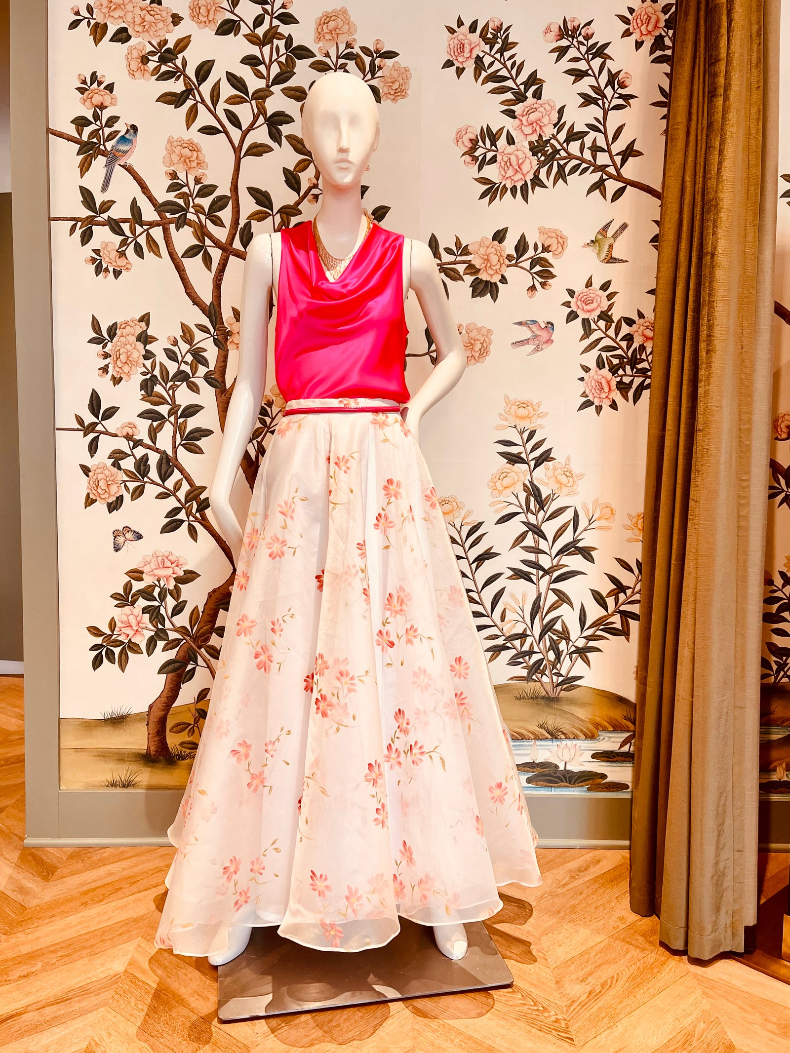 High Tea Skirt | Handpainted Floral Silk Organza