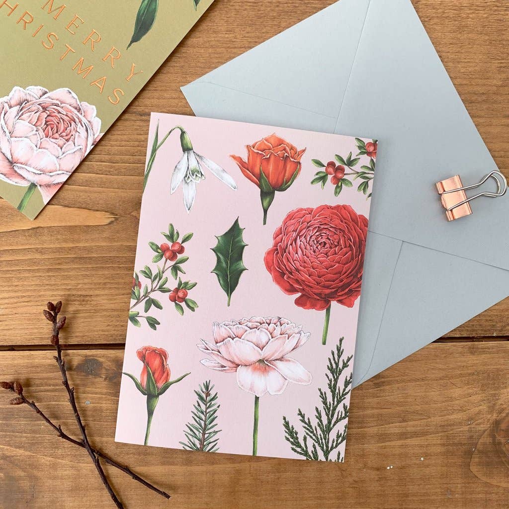 Holiday Card | Berry Roses/Pink | Catherine Lewis Design
