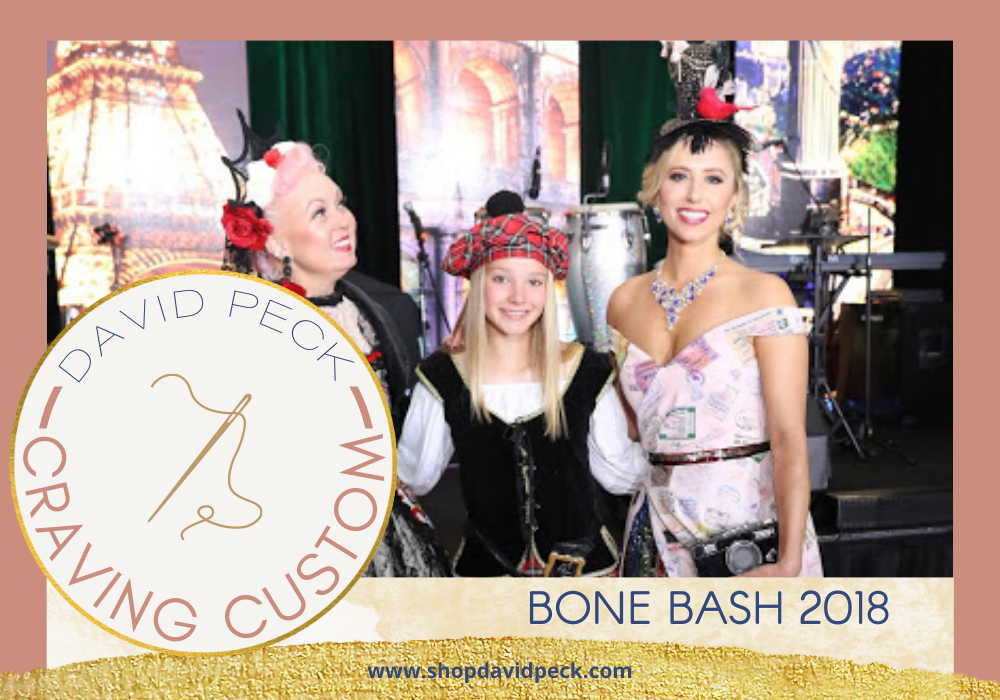 craving custom. vivian wise, small blonde girl, and ashley siepel in costume at bone bash 2018 around the world in 80 days themed.