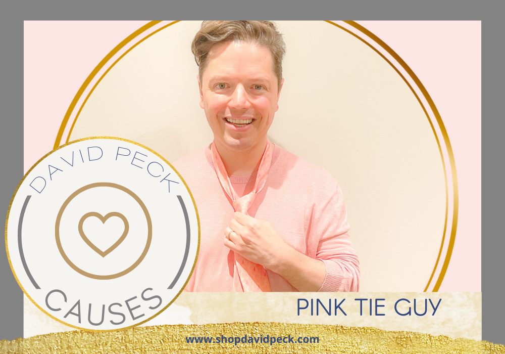 causes. david peck wearing a pink shirt and pink tie from paris texas co. for susan g. women. pink tie guy cause