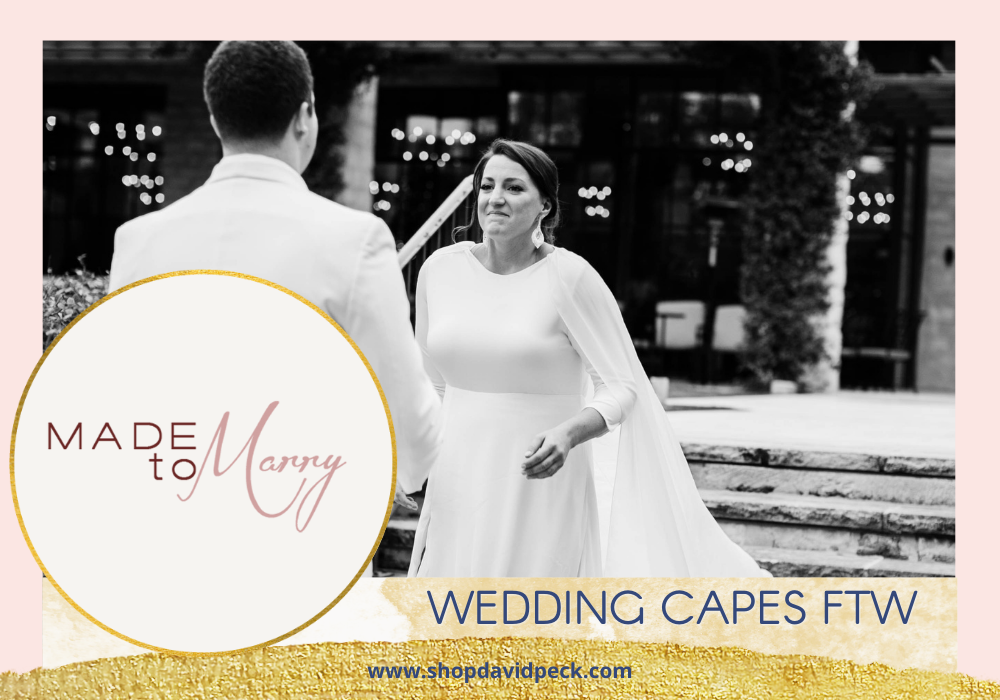 Made to Marry. Black and white photo of bride coming down stairs to meet her husband.