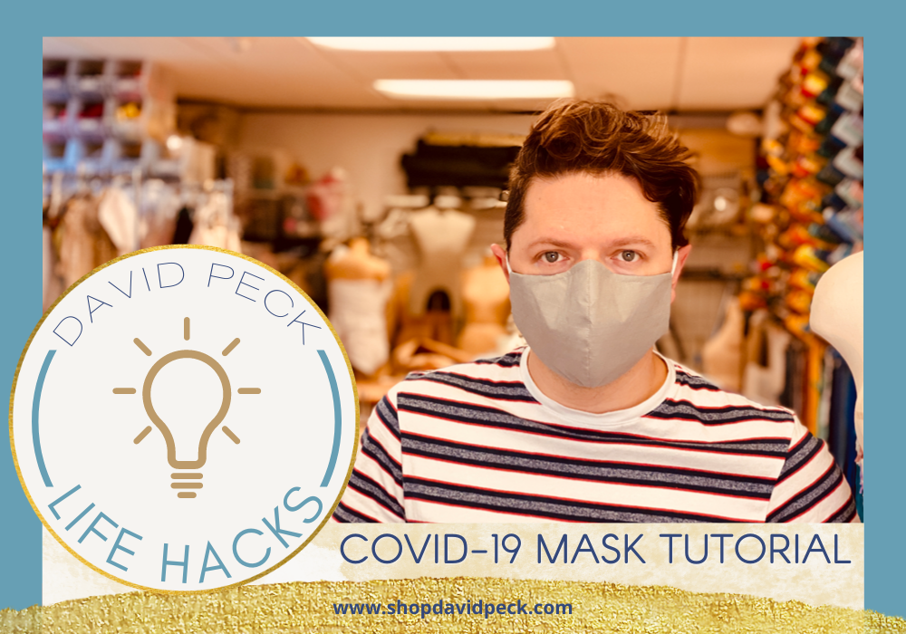 life hack. david peck wearing custom covid-19 mask and striped shirt in production studio