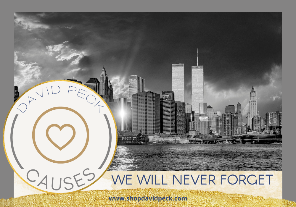 causes. remembering 911. a black and white photo of new york with the twin towers standing tall.