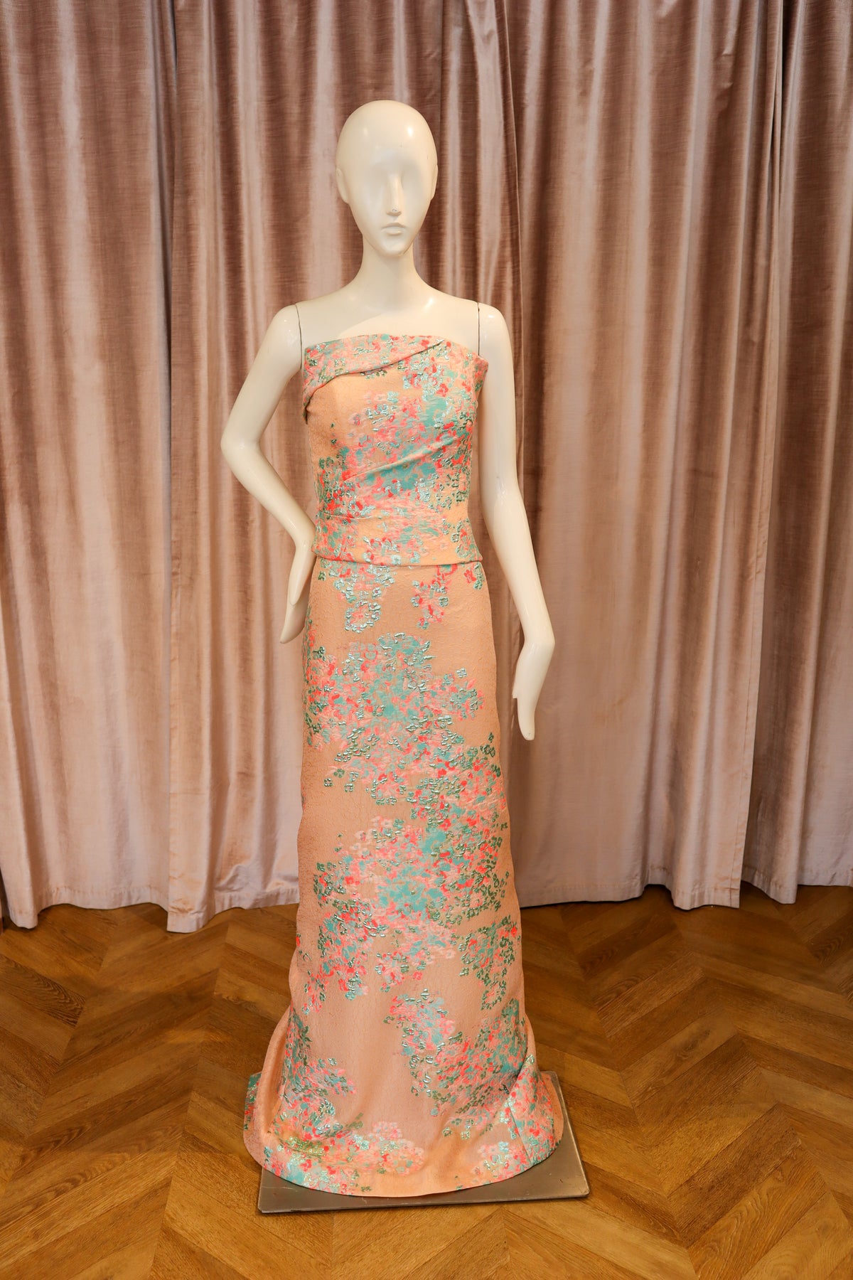 Tate Draped Bustier Top | Floral Coral Jacquard