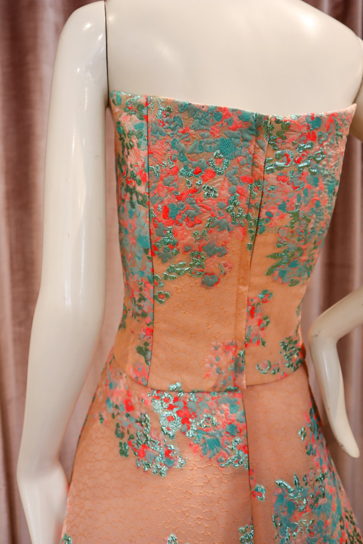 Tetresse Draped Bustier Top | Floral Coral Jacquard