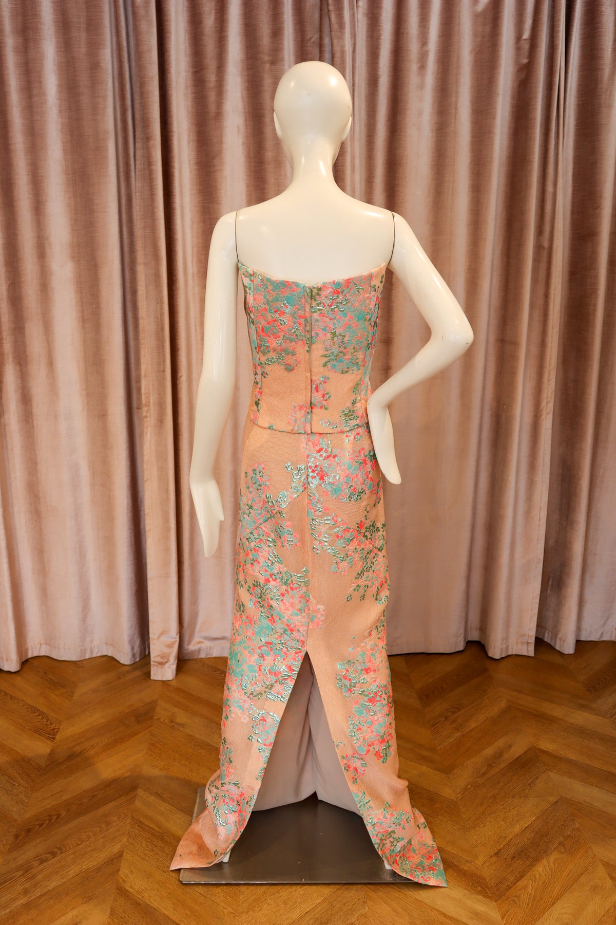 Tetresse Draped Bustier Top | Floral Coral Jacquard