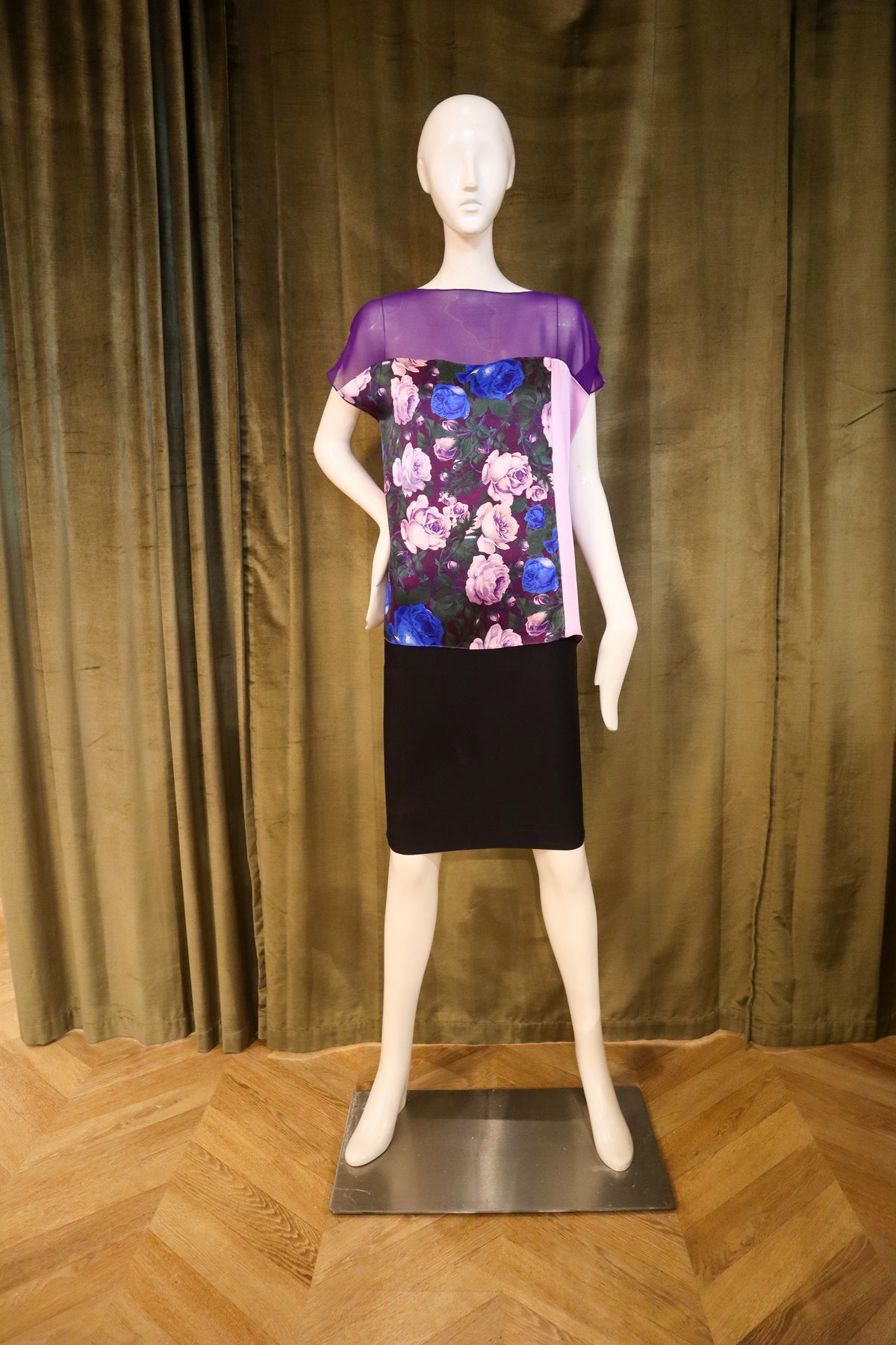 Ada Top | Crepe Back Satin | Royal Lavender Floral