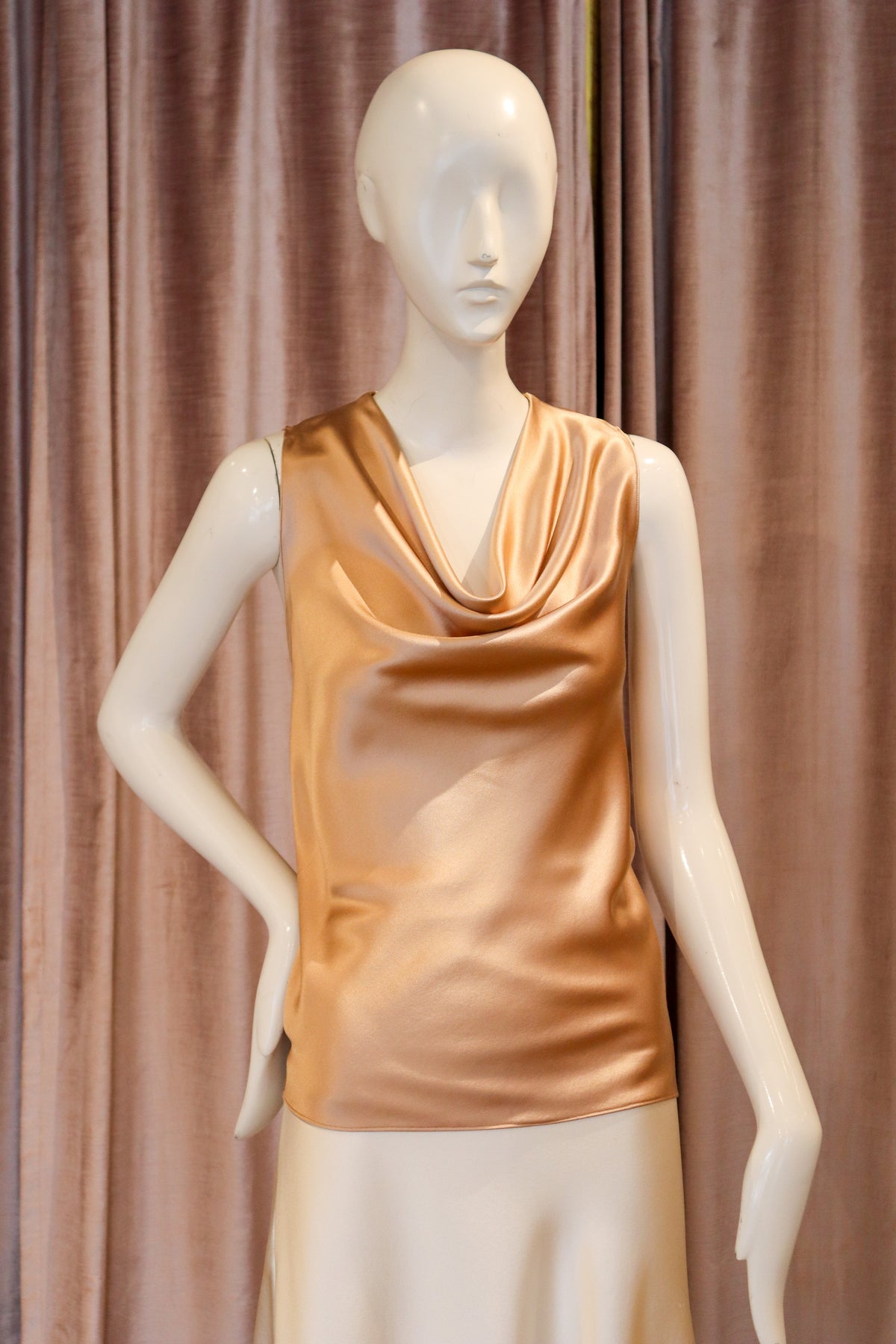 Vilas Top | Silk Crepe Back Satin | Peanut Butter
