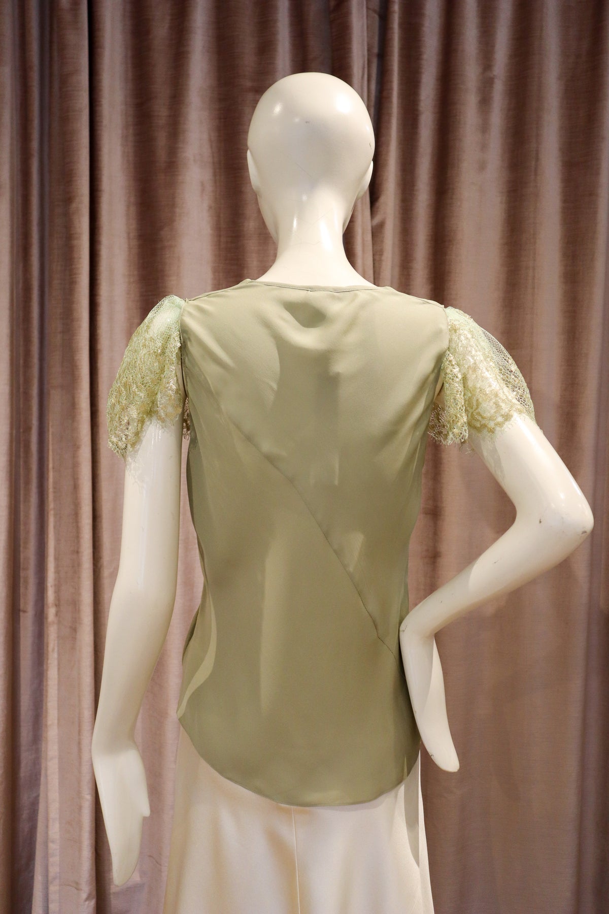 Vilas Top | Sage Double Georgette with Detachable Lace Sleeves