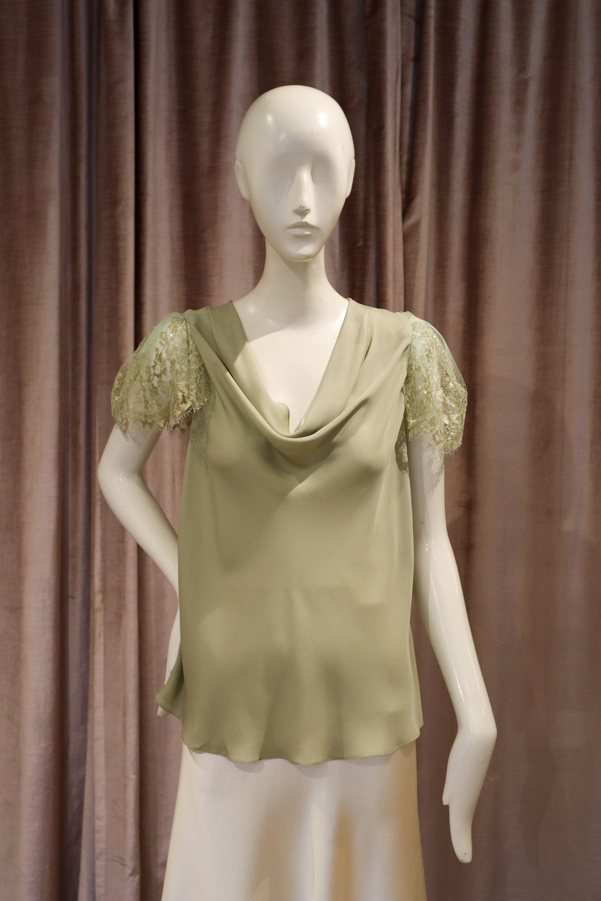 Vilas Top | Sage Double Georgette with Detachable Lace Sleeves