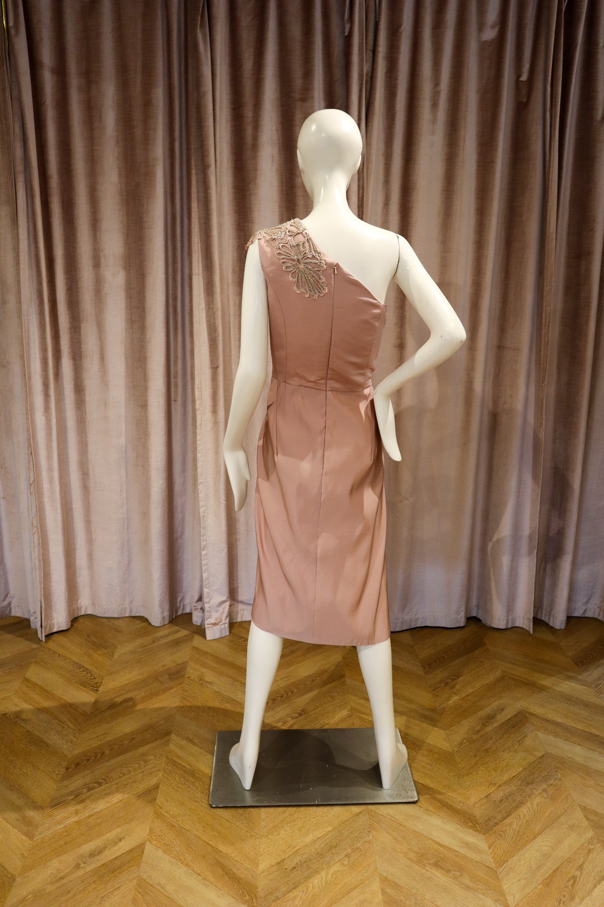Biscay Dress | Silk Faille with Corded Gold Lace | Dusty Rose