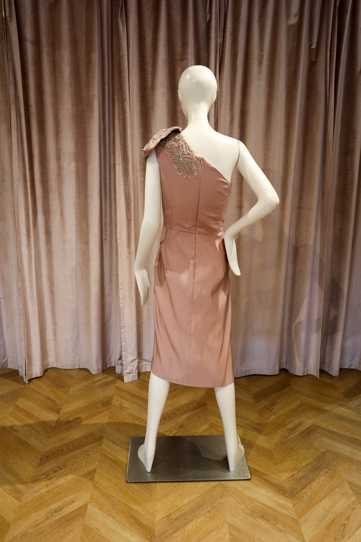 Biscay Dress | Silk Faille with Corded Gold Lace | Dusty Rose