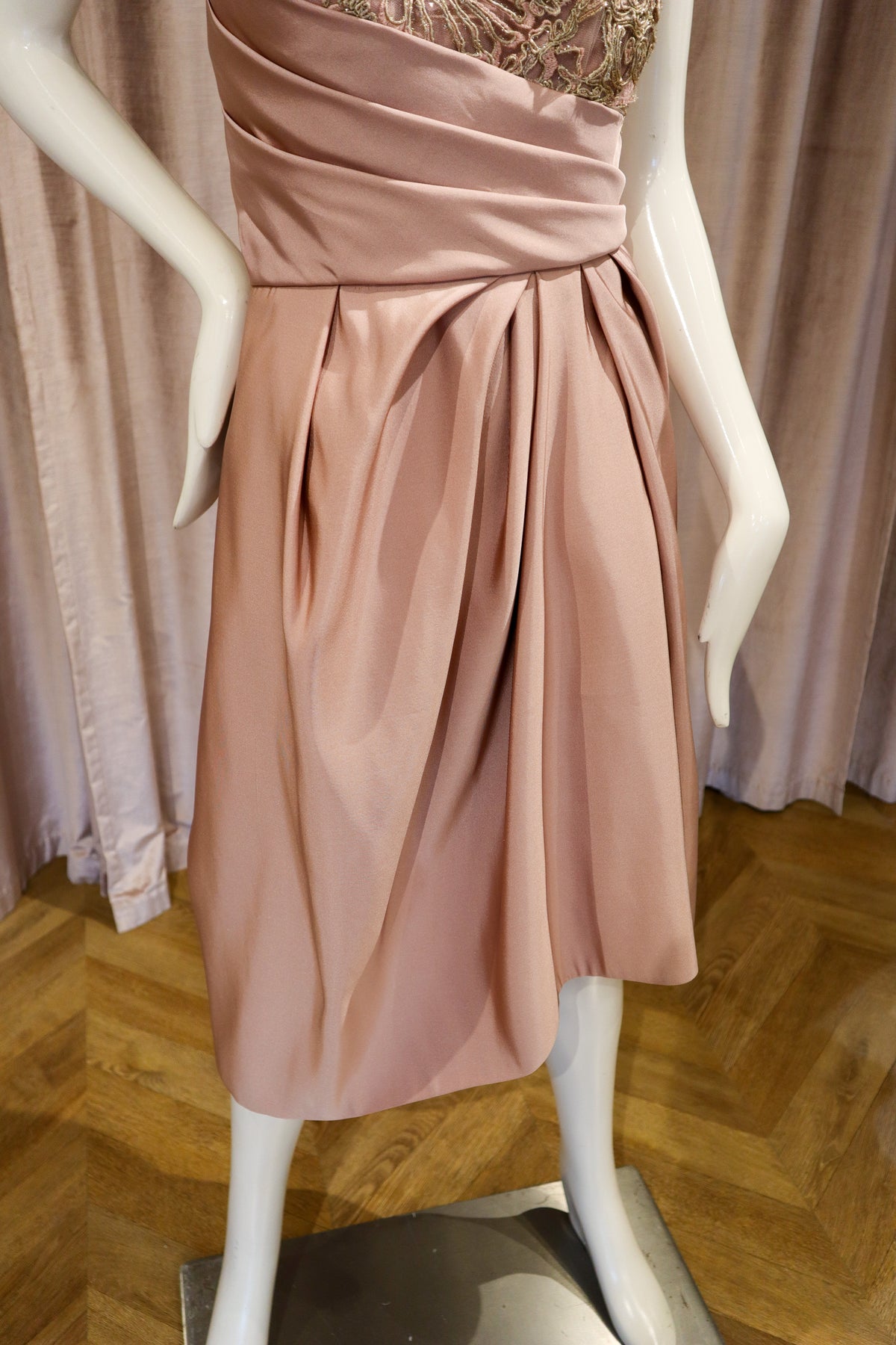 Biscay Dress | Silk Faille with Corded Gold Lace | Dusty Rose