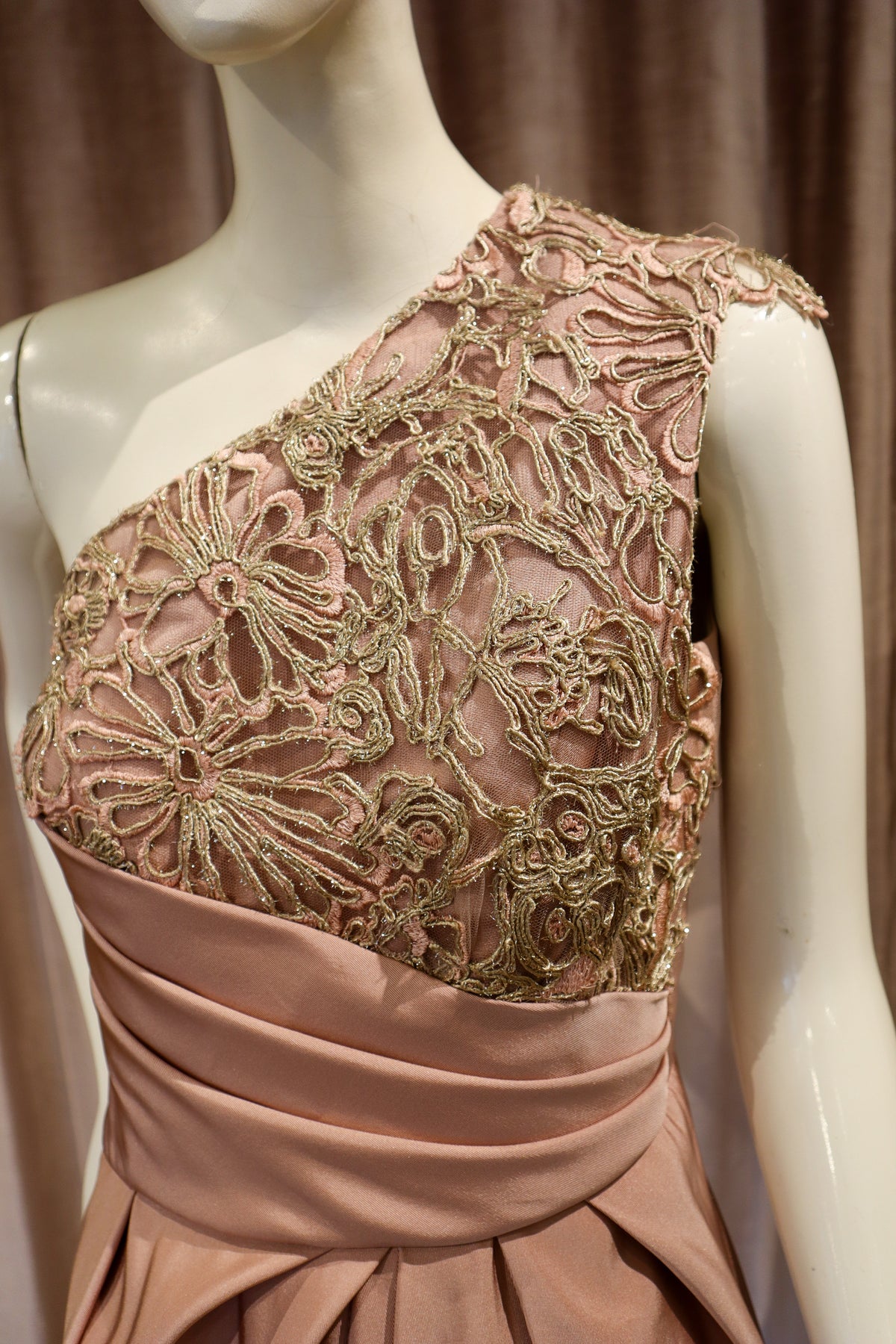 Biscay Dress | Silk Faille with Corded Gold Lace | Dusty Rose