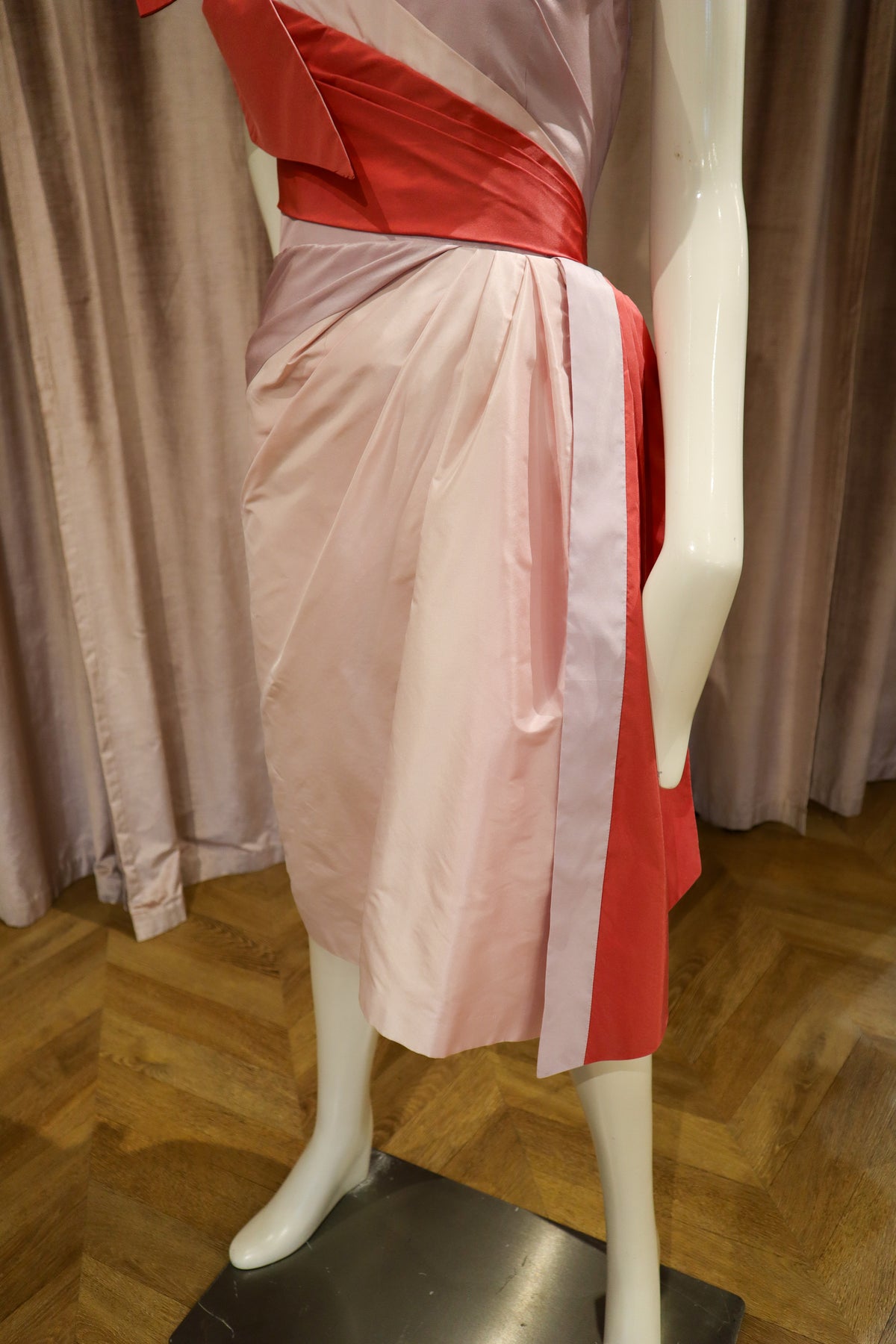 Lise Dress | Colorblock Silk Taffeta | Lilac, Watermelon, & Ballet Pink