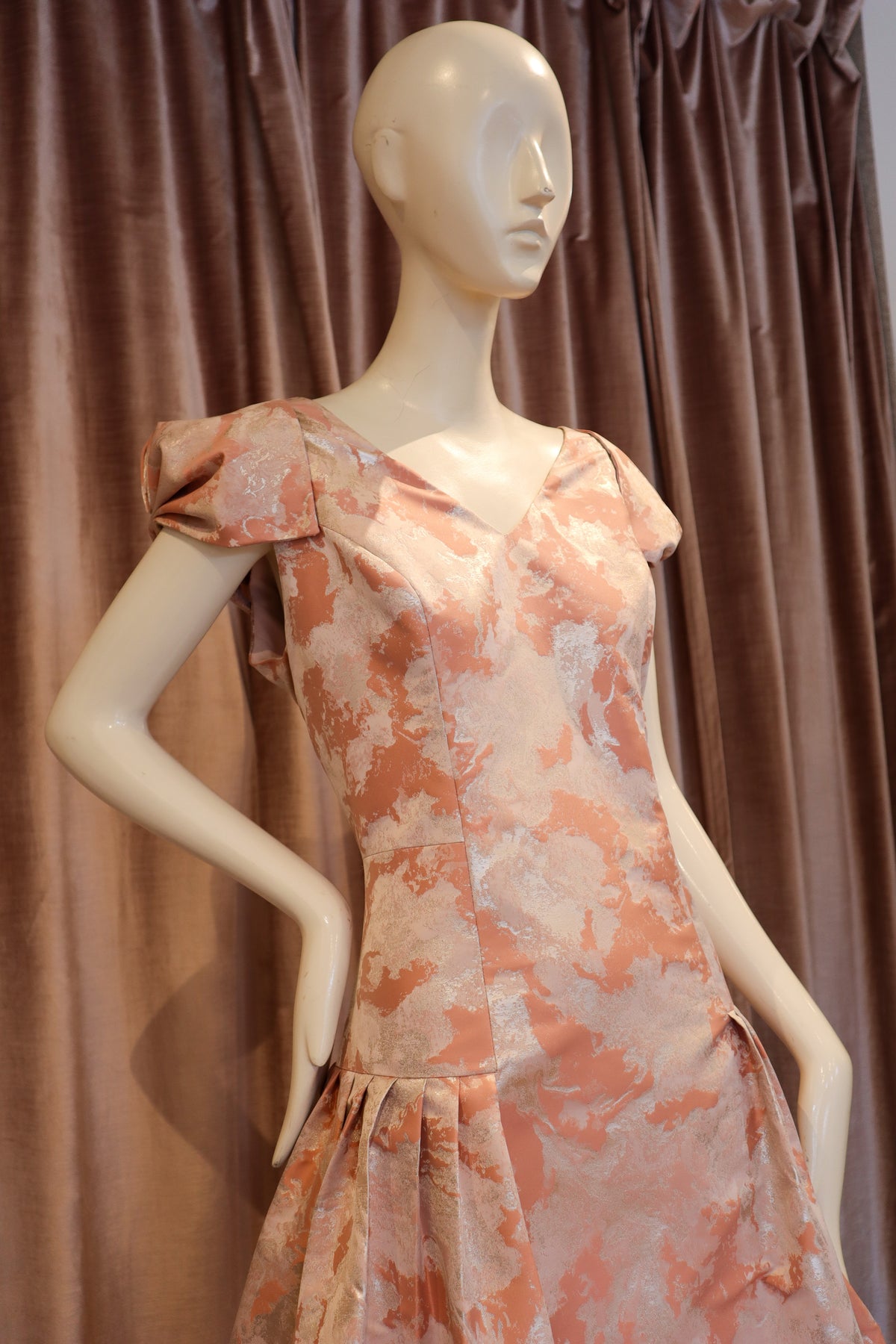 Malva Dress | Rose Gold Abstract Jacquard