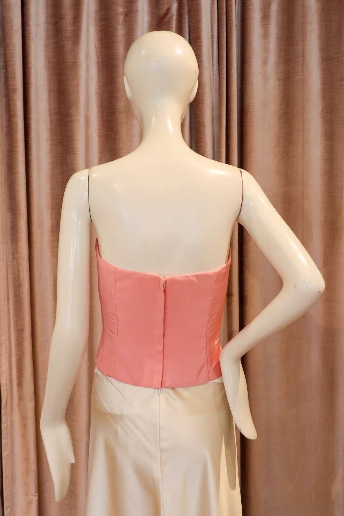 Star Draped Bustier Top | Silk Faille | Salmon