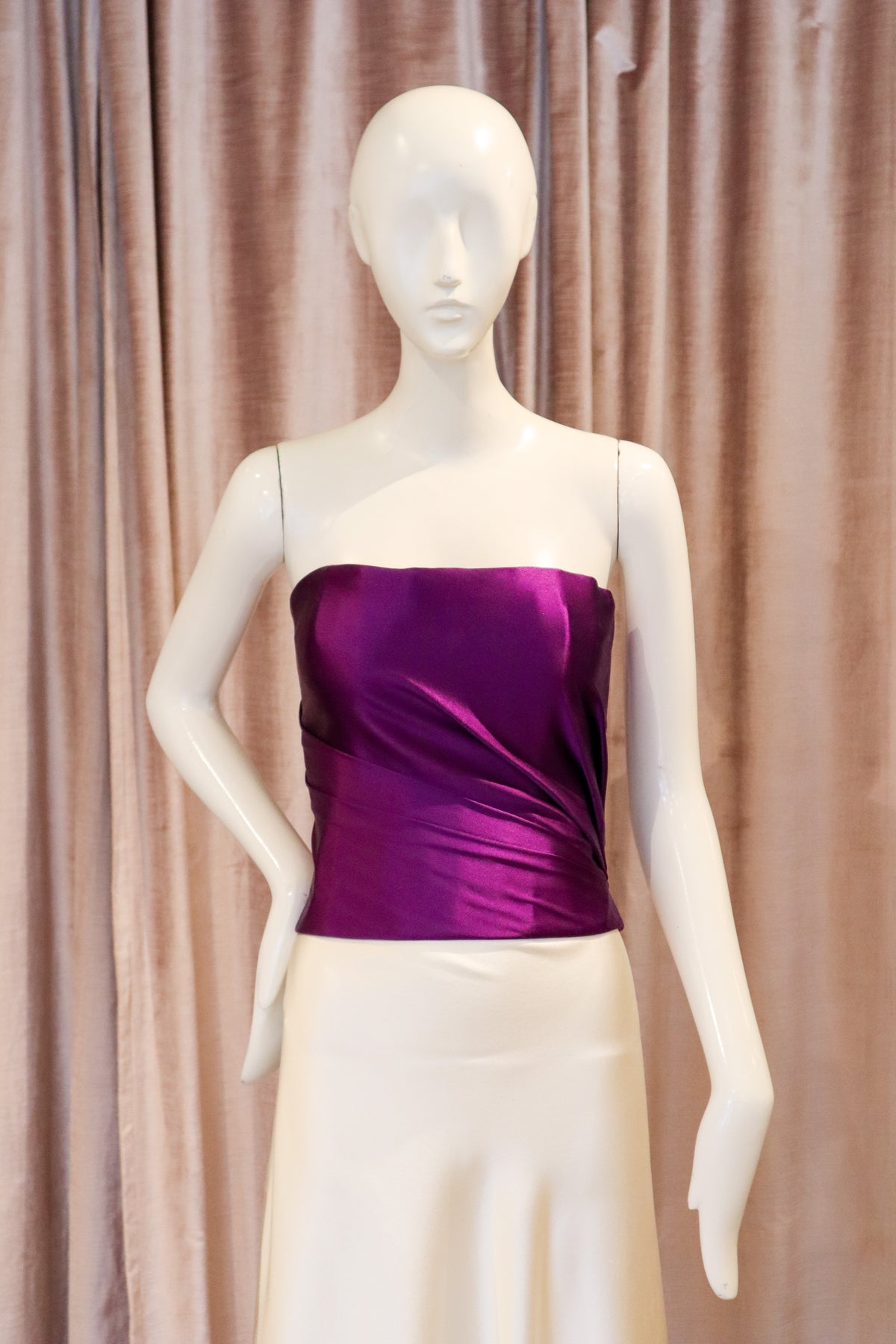Rivulet Draped Bustier Top | Crepe Back Satin | Indigo