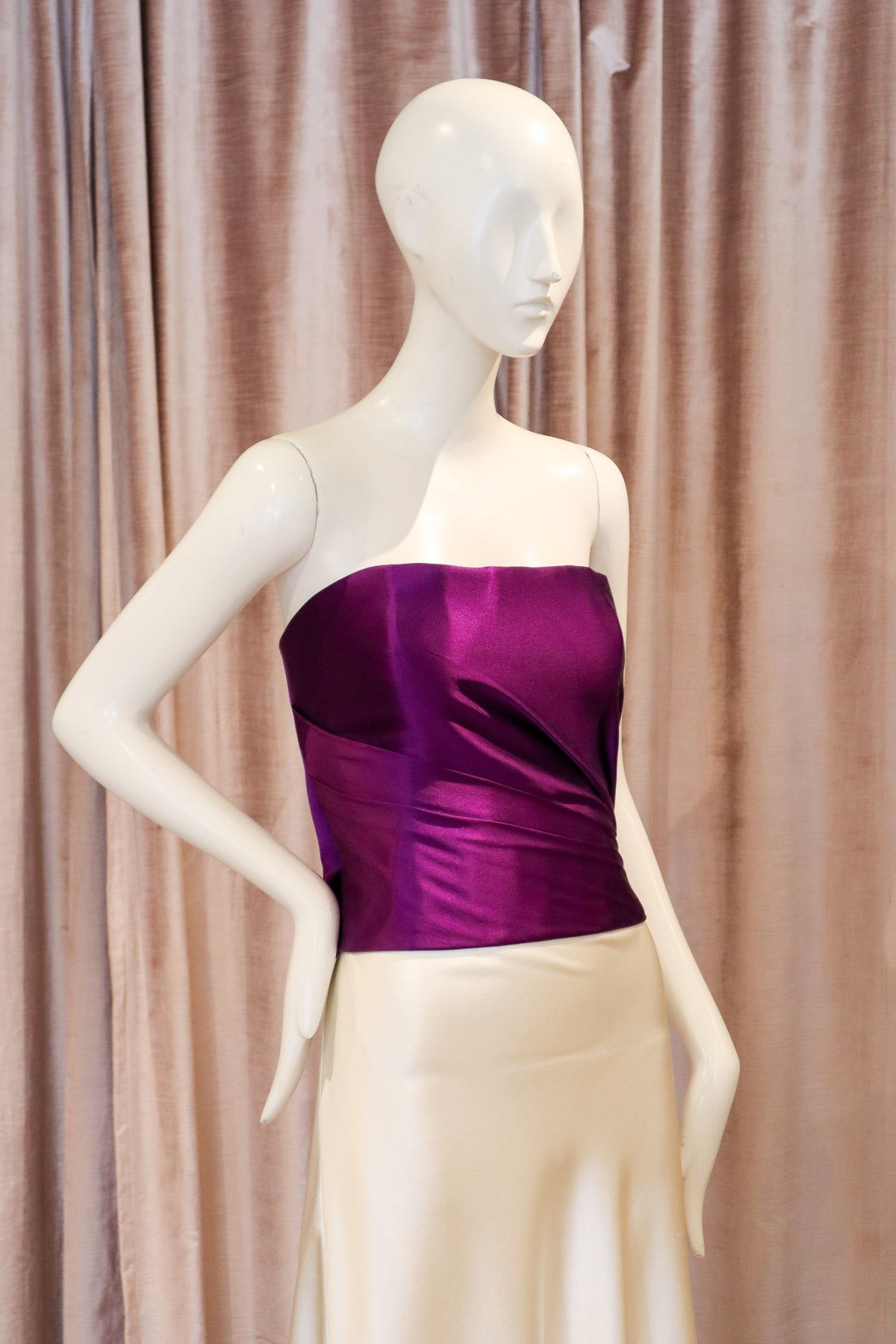Rivulet Draped Bustier Top | Crepe Back Satin | Indigo