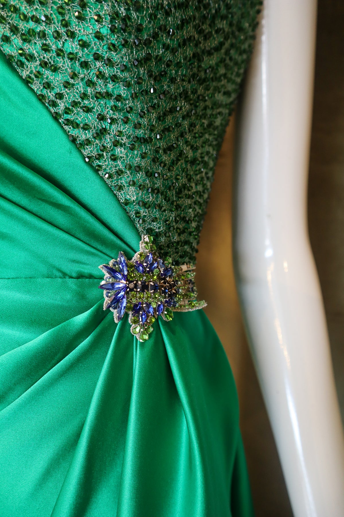 Echinops Gown | Caviar Beaded Emerald Silk Charmeuse