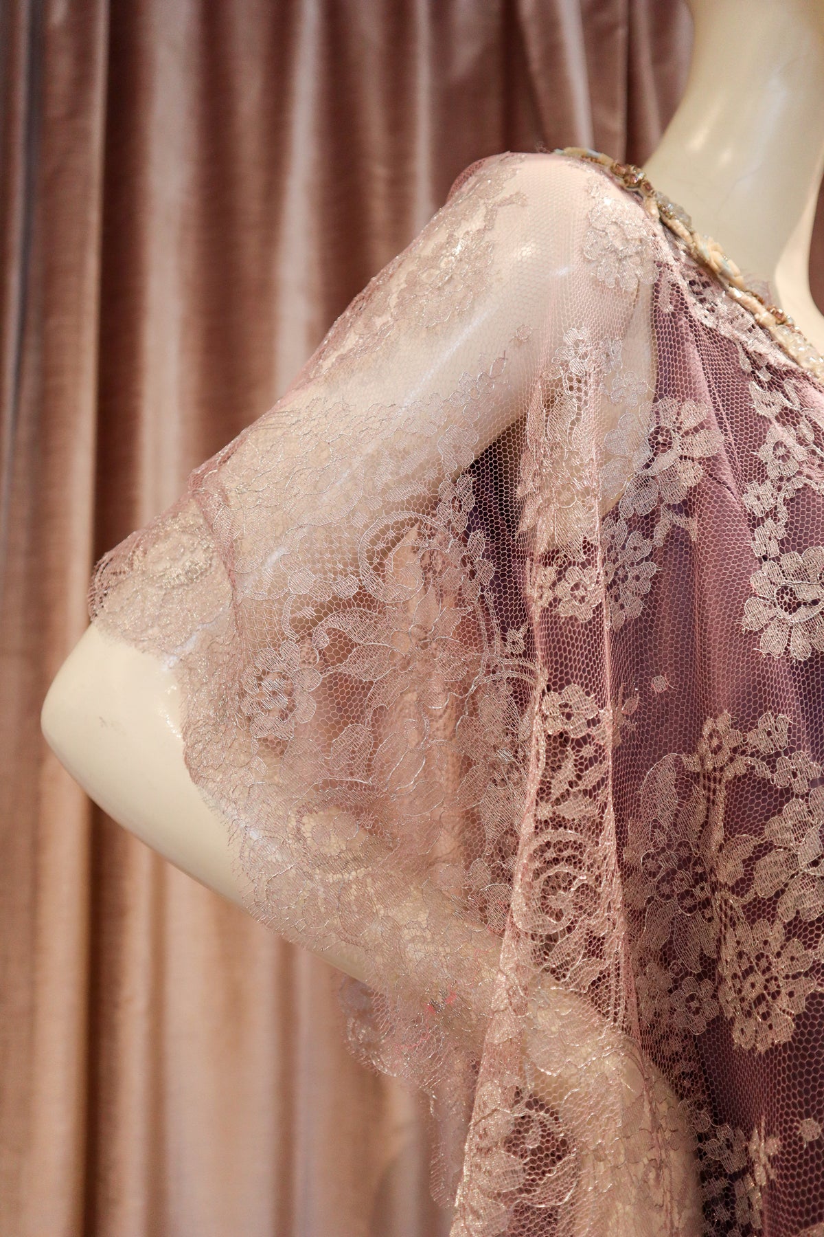 Artesia Caftan Gown | Embellished Chantilly Lace | Lavender Latte