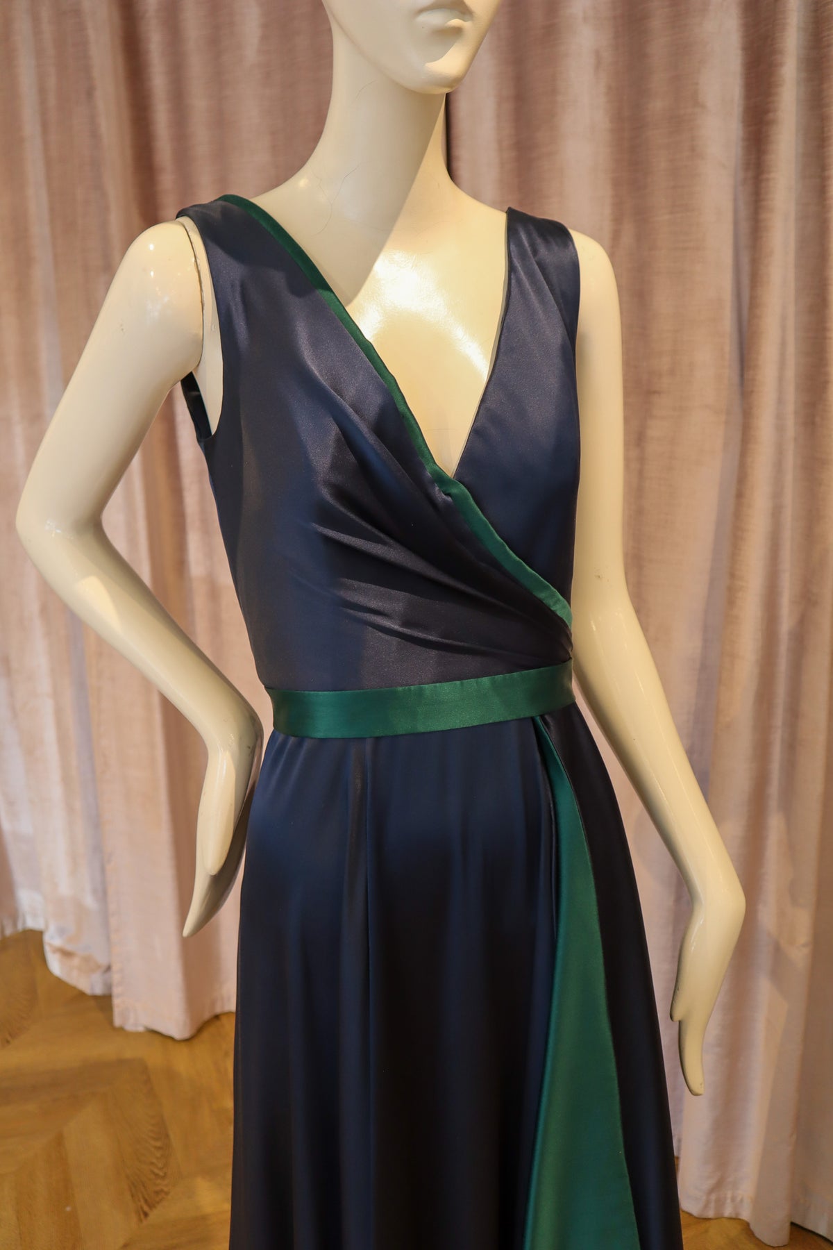 Madeline Gown | Silk Charmeuse | Navy and Mallard