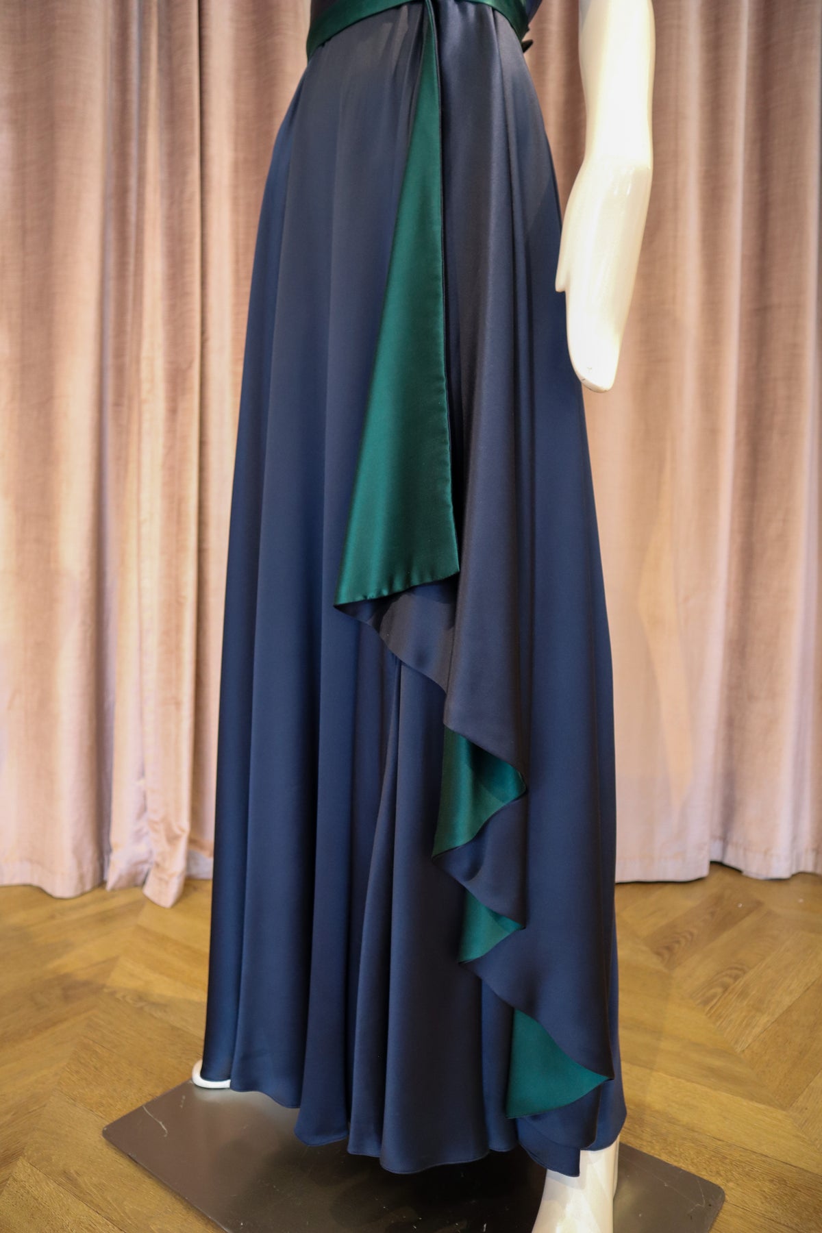 Madeline Gown | Silk Charmeuse | Navy and Mallard