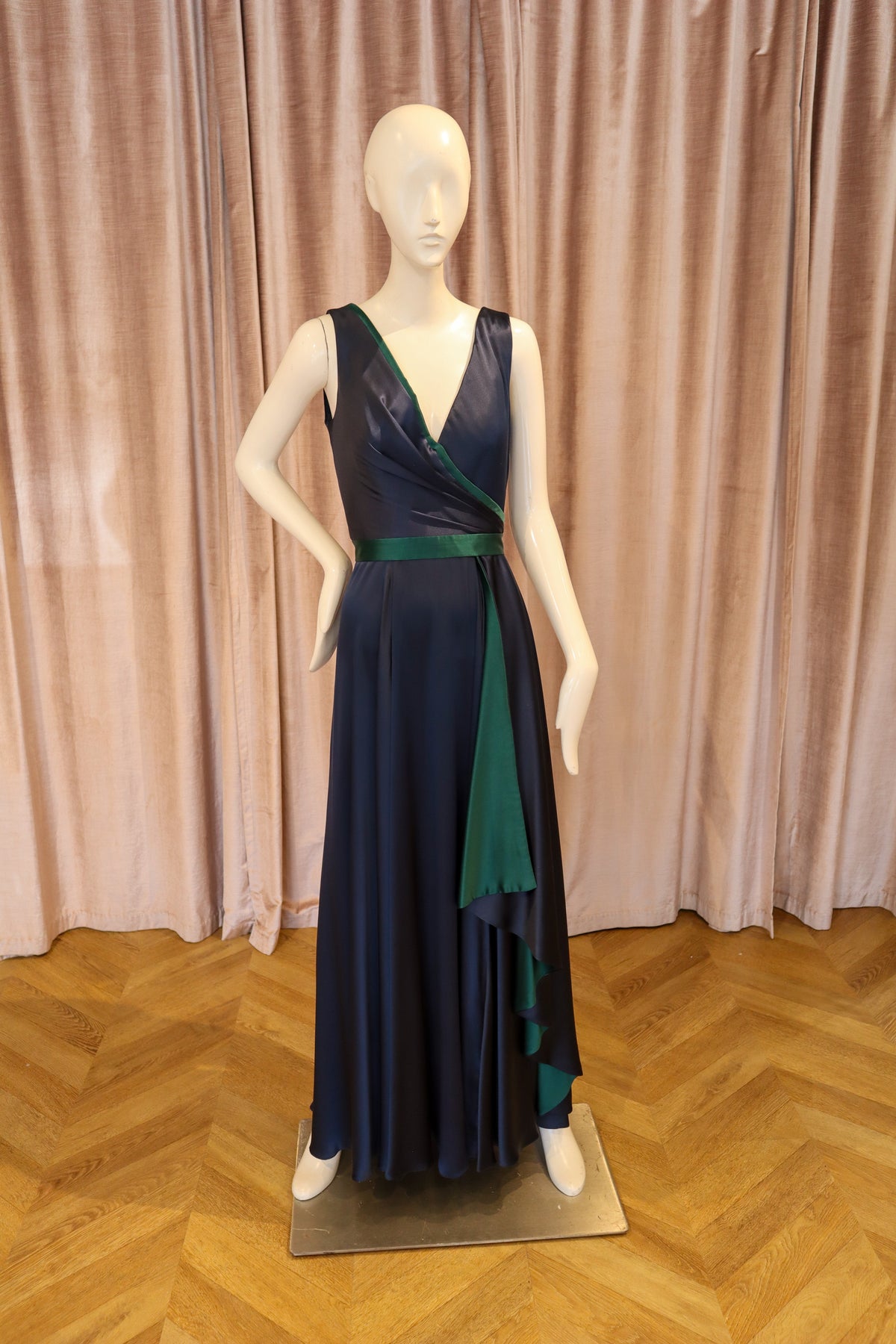 Madeline Gown | Silk Charmeuse | Navy and Mallard