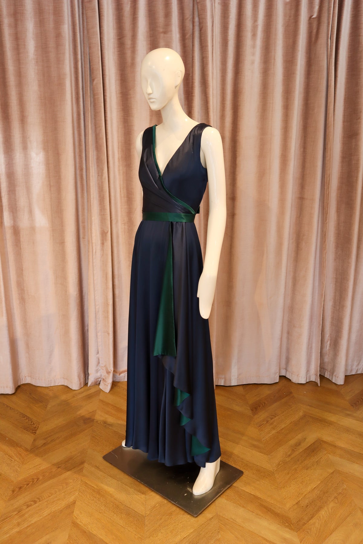 Madeline Gown | Silk Charmeuse | Navy and Mallard