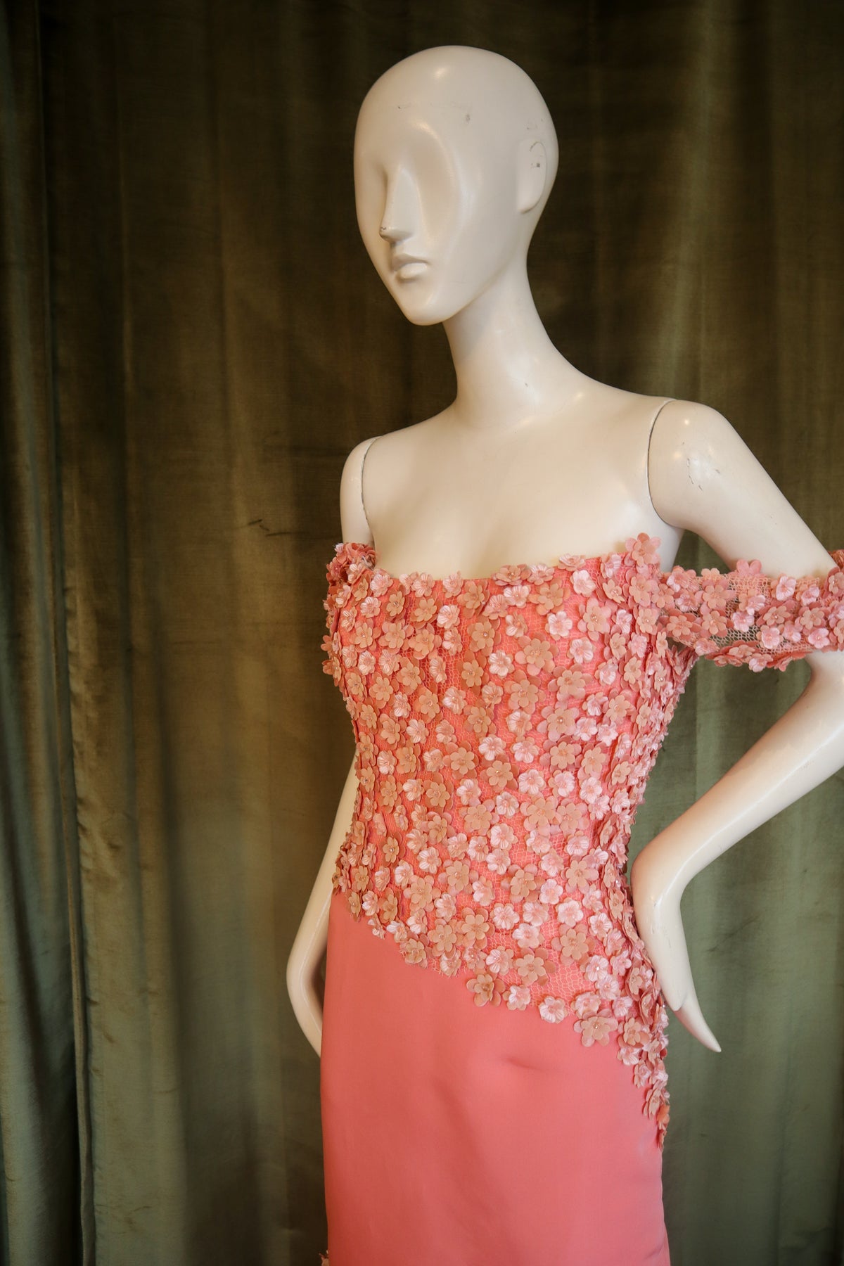 Fraise Gown | Silk Faille | Salmon with Floral Beading