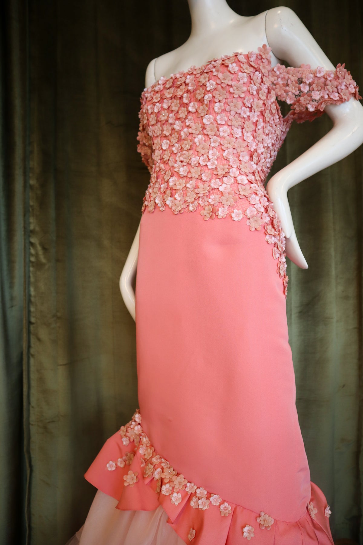 Fraise Gown | Silk Faille | Salmon with Floral Beading