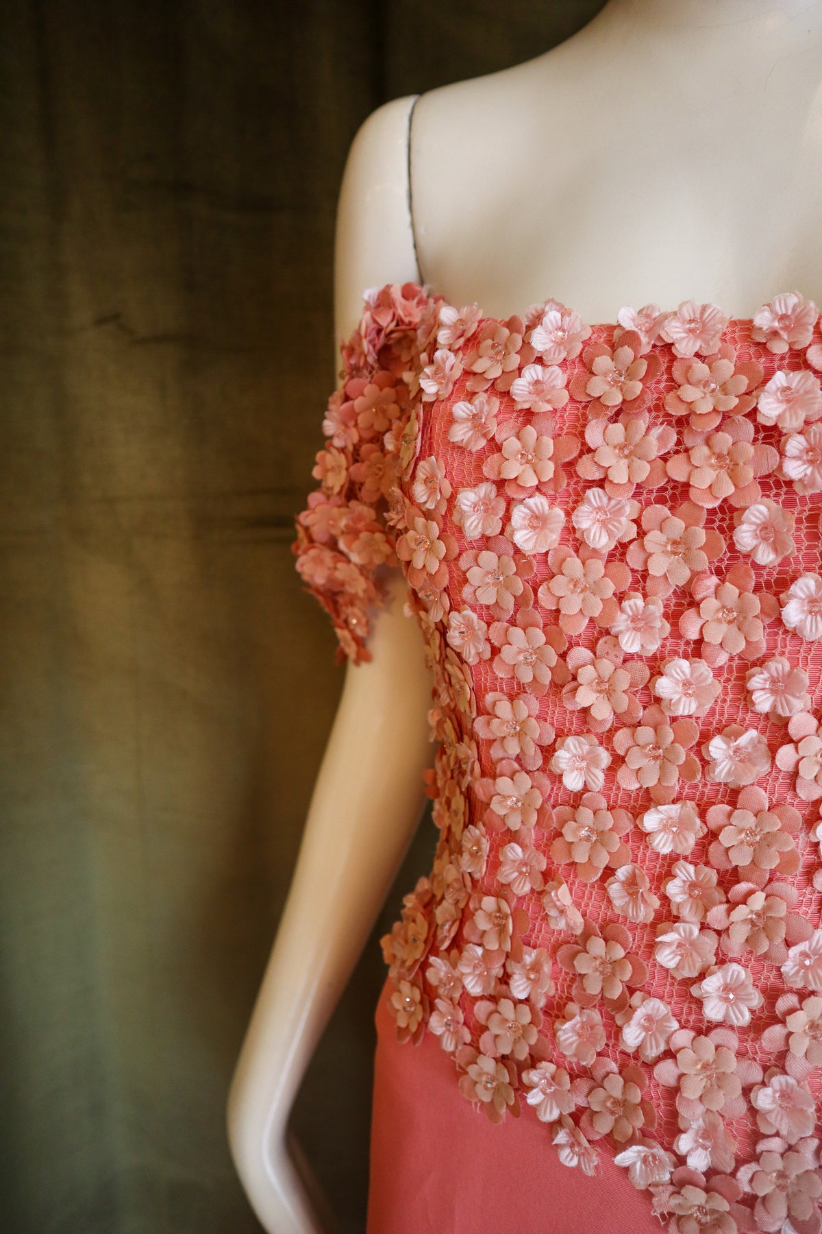 Fraise Gown | Silk Faille | Salmon with Floral Beading