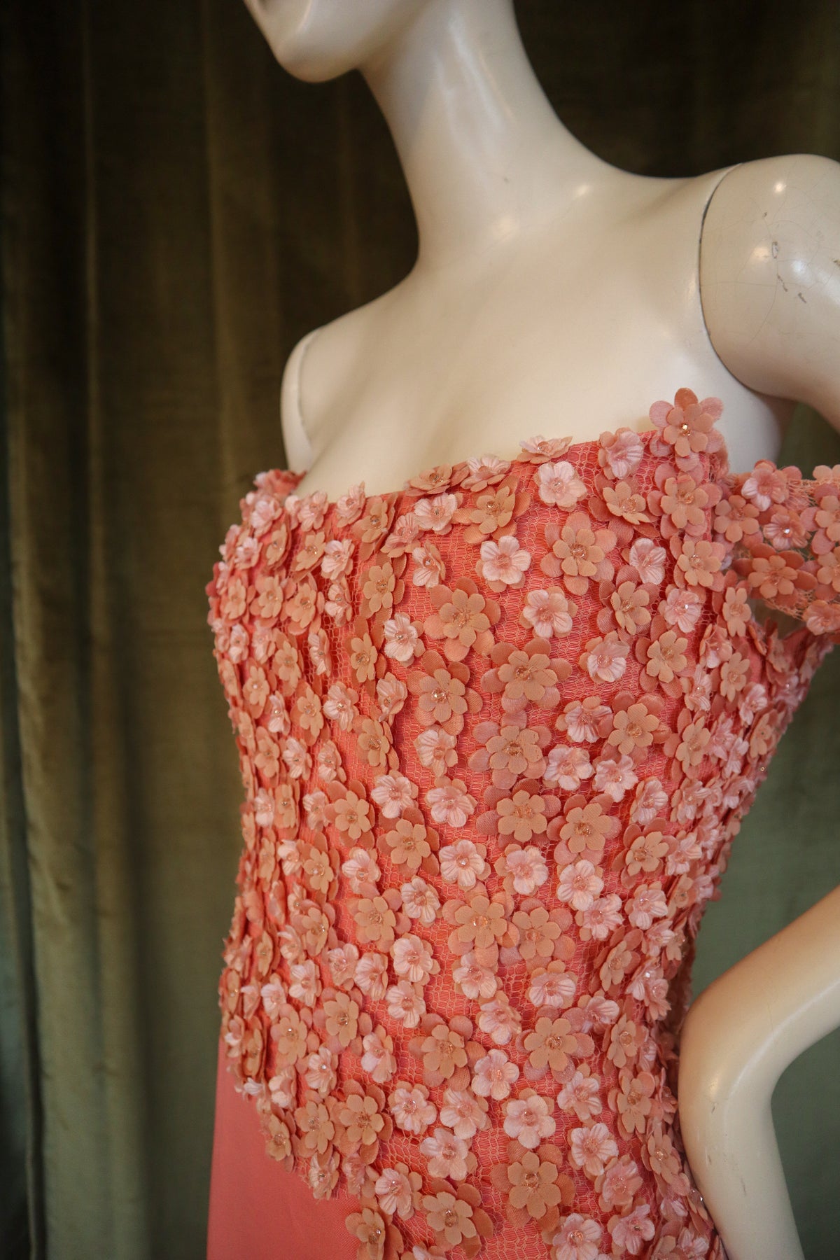 Fraise Gown | Silk Faille | Salmon with Floral Beading