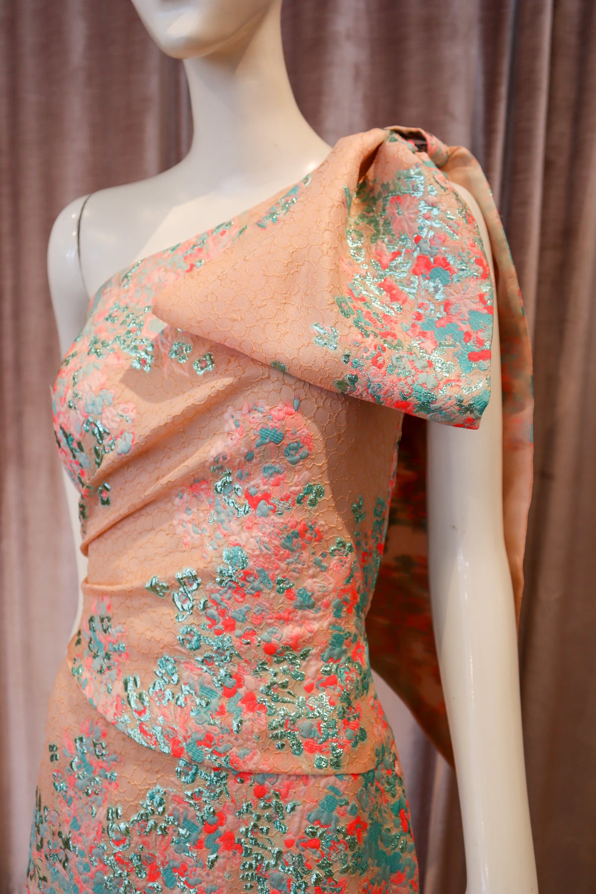 Cassie Gown | Floral Coral Jacquard