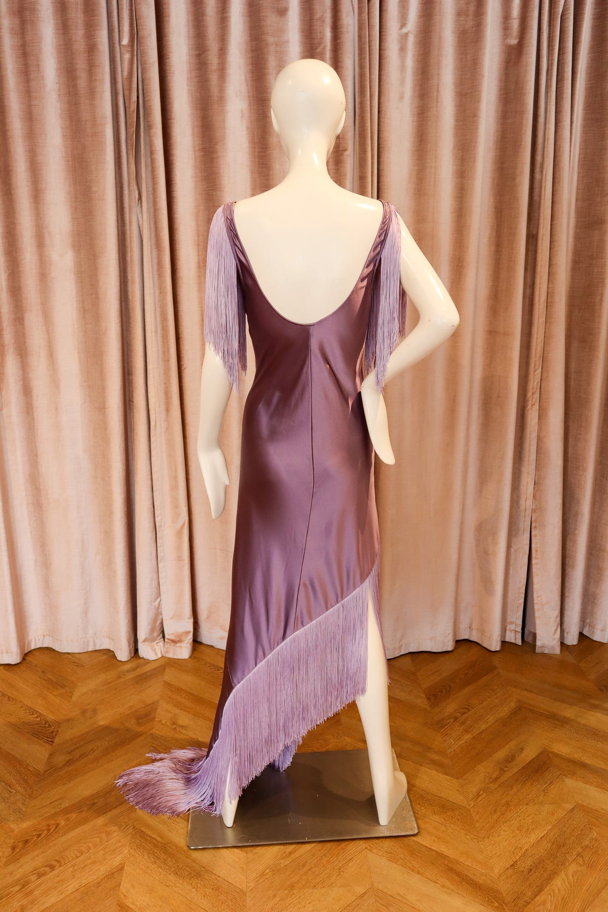 Mori Gown | Crepe Back Satin and Fringe | Periwinkle