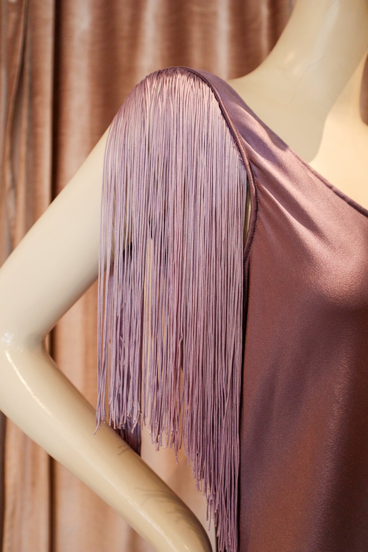Mori Gown | Crepe Back Satin and Fringe | Periwinkle