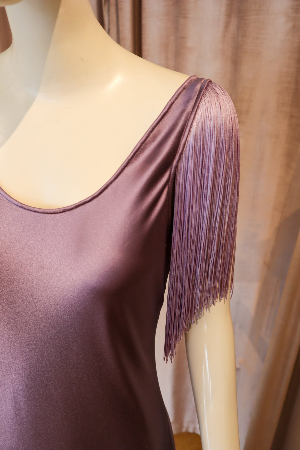 Mori Gown | Crepe Back Satin and Fringe | Periwinkle